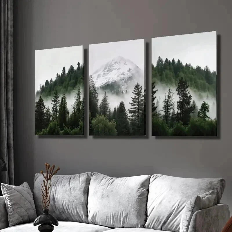 3-Piece Snowy Mountain and Forest Wall Art Set - Framed Canvas Prints 50x70cm - High Quality Australian Made Home Decor - Perfect for Living Room, Bedroom & Office Decorations