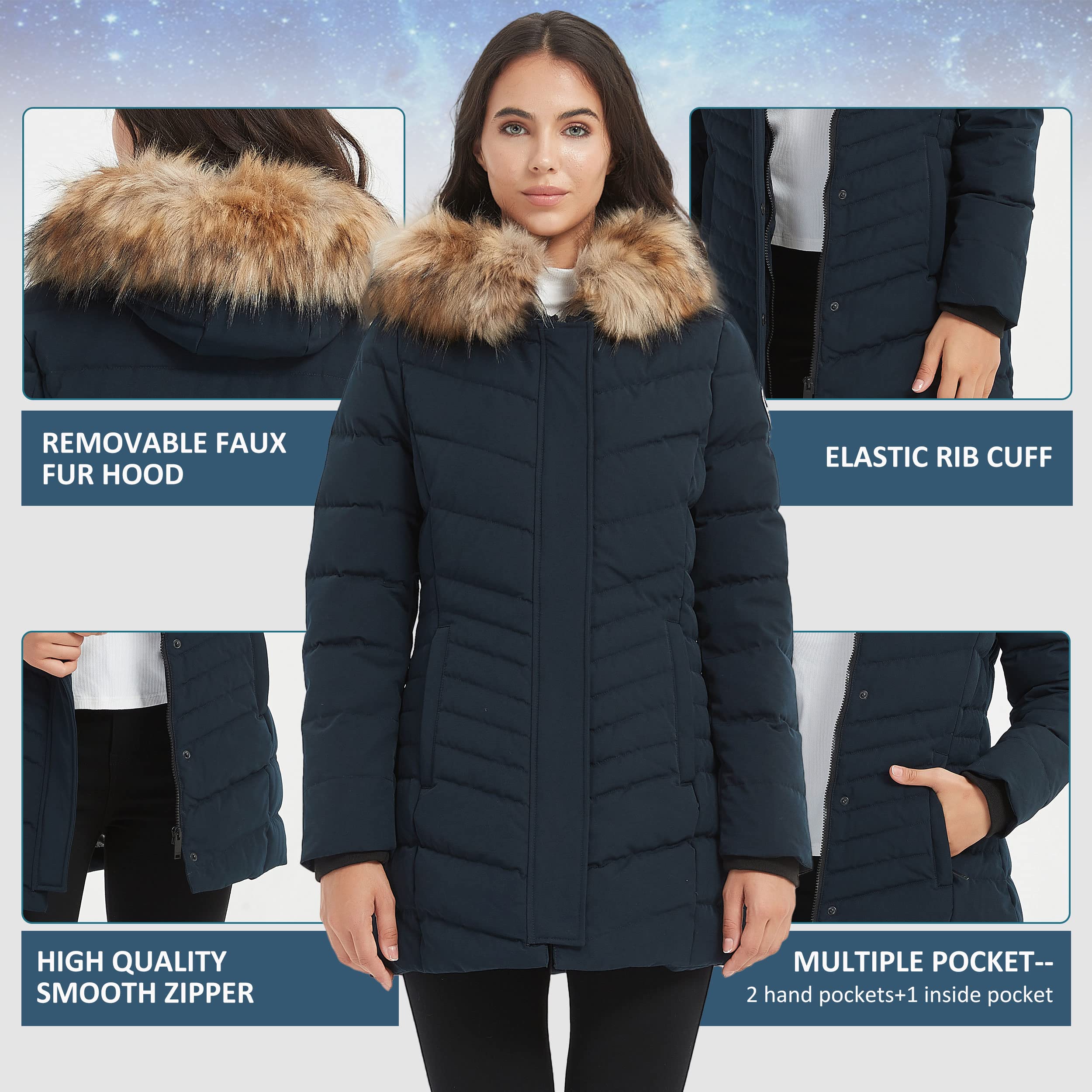 Women's Warm Duck Down Long Parka Winter Jacket with Detachable Fur Hood - Waterproof Puffer Coat for Extreme Cold Weather - Perfect for Snowboarding, Skiing & Outdoor Winter Activities