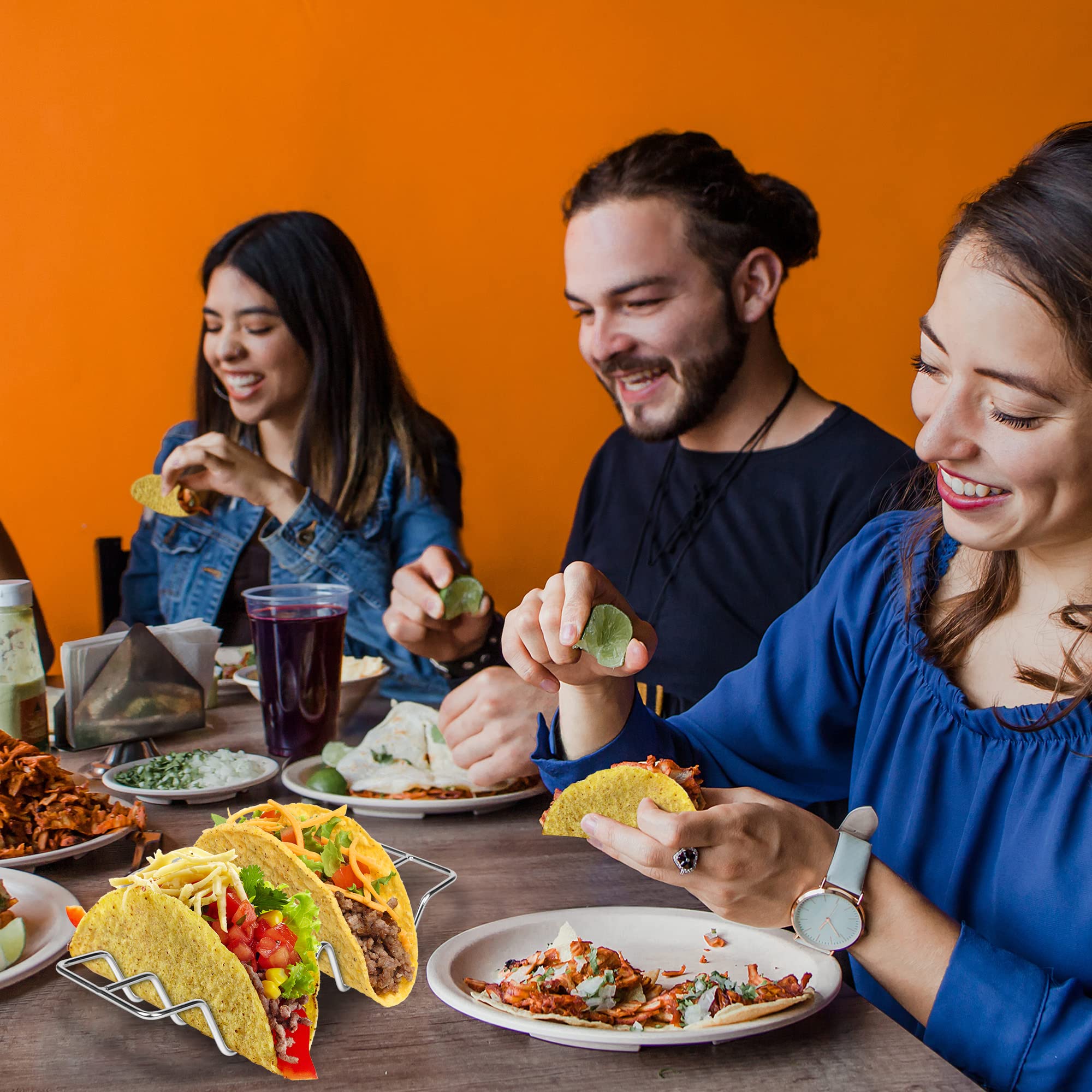 JIBOLAT Stainless Steel Taco Holders Set of 3 - Taco Shell Stand with 4 Slots Each, Oven & Dishwasher Safe for Baking & Grilling - Perfect for Taco Bars, Parties & Mexican-Themed Dinners
