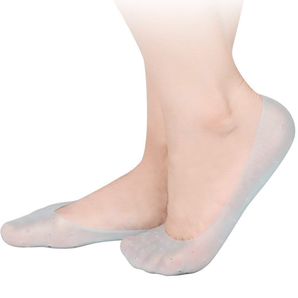 BESTAQUA Anti Crack Full Length Silicone Foot Protector Socks - Moisturizing Heel & Cracked Feet Care, Pain Relief Heel Pads for Dry Skin - Perfect for Overnight Foot Treatment, Diabetic Foot Care & Post-Pedicure Protection (Full Heel Design)