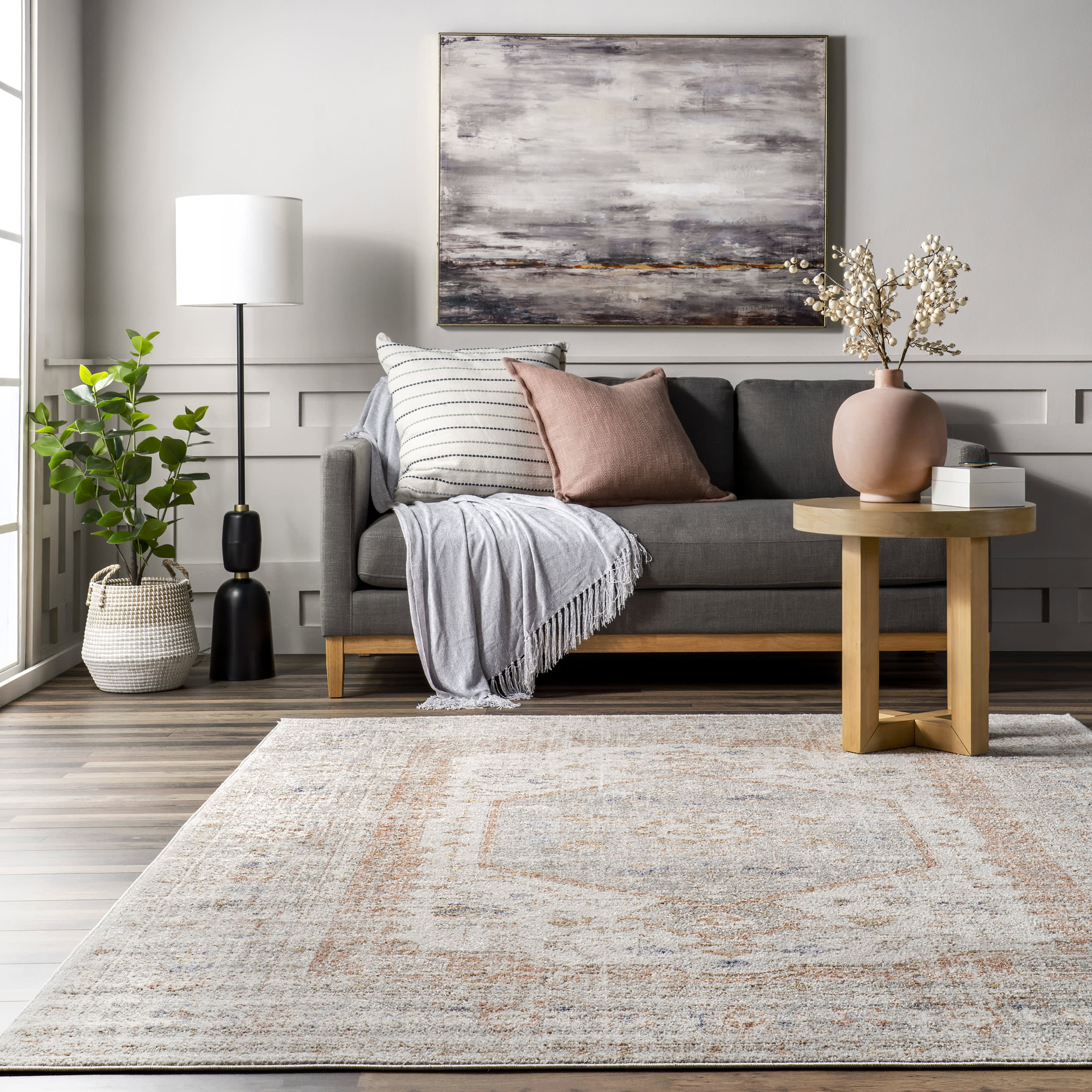 Florid Dreams Rug | Silver - Soft and Stylish Area Rug for Living Room, Bedroom, or Office Decor