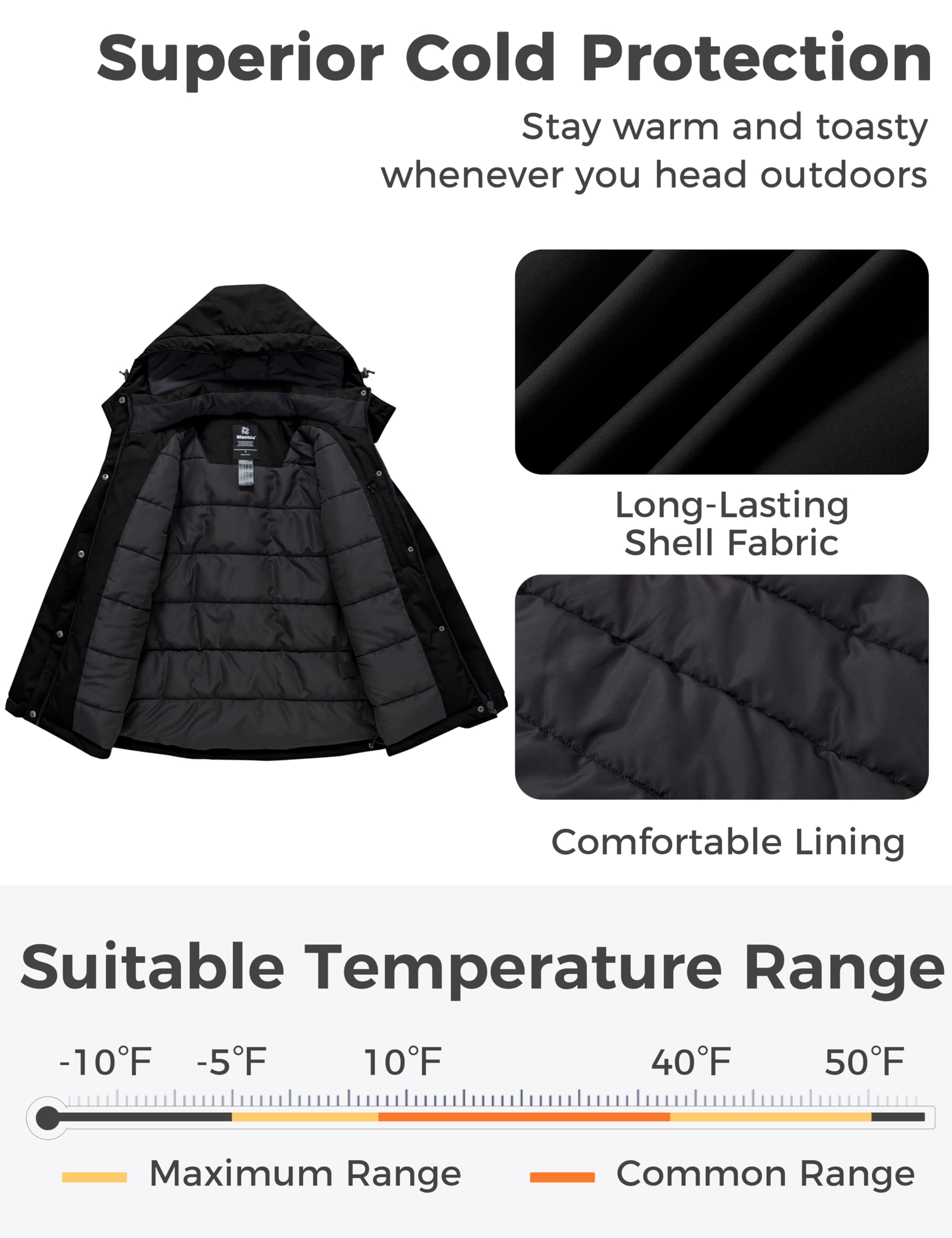 Wantdo Women's Waterproof Ski Jacket - Insulated Winter Snow Coat with Hood, Fleece Lined Parka for Skiing, Snowboarding & Outdoor Activities