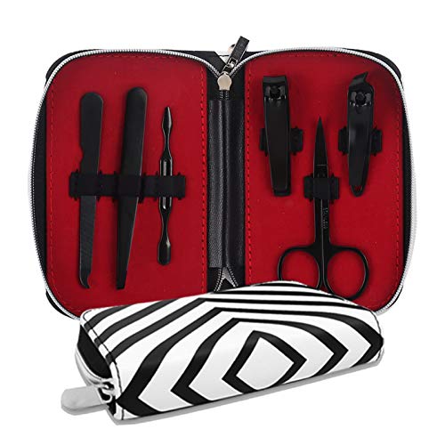 Professional Manicure Pedicure Set - 6 Piece Stainless Steel Nail Clippers Kit with Luxury Travel Case | Portable Nail Care Tools for Home, Salon & Travel | Perfect Gift for Women & Men (Black)