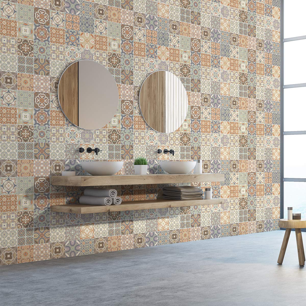 Azulejos Olka Cement Tile Stickers - Self-Adhesive Waterproof Wall Decals for Bathroom, Kitchen, Backsplash (15 Pack, 60x60cm) - Perfect for Home Renovation & DIY Decor Projects