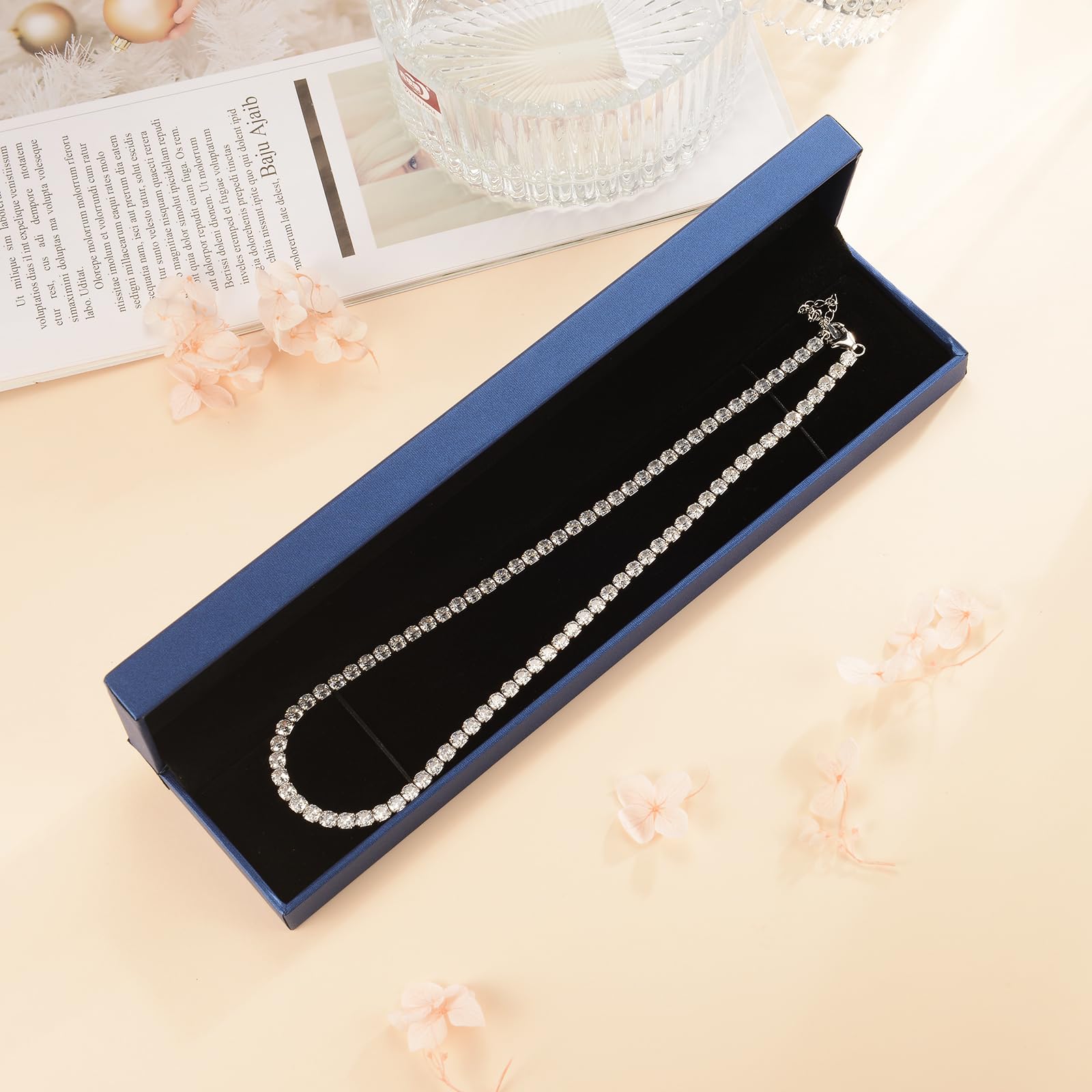 Sterling Silver Birthstone Tennis Necklace for Women - 4mm Adjustable 18