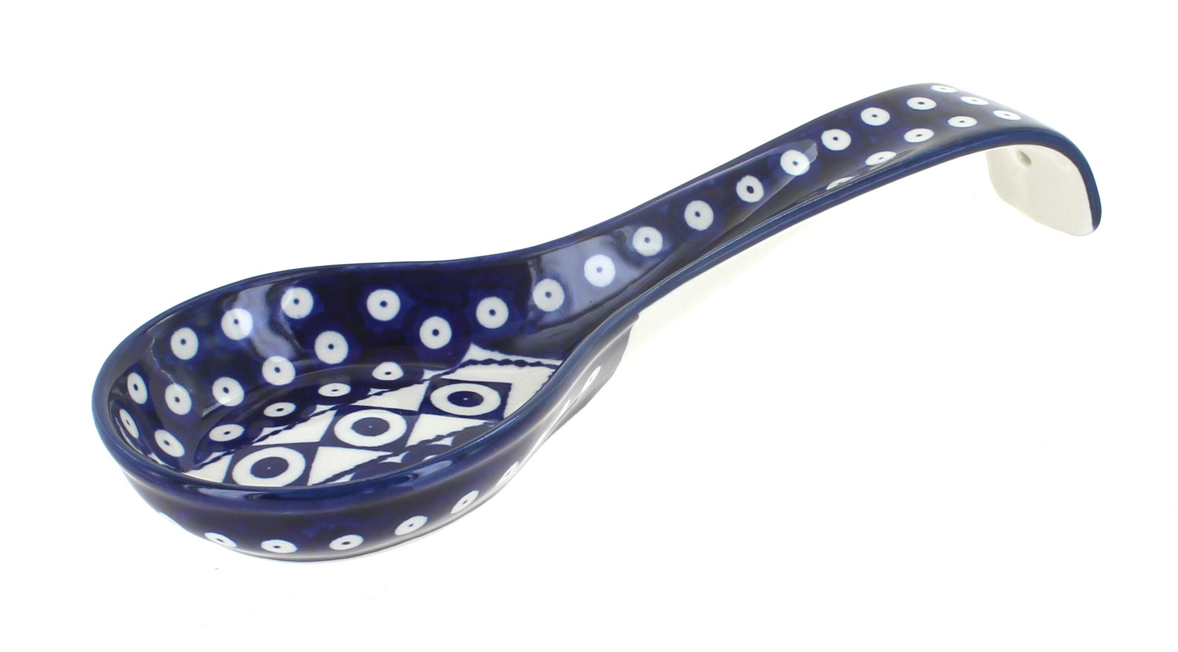 Blue Rose Polish Pottery Xena Large Spoon Rest - Handmade Ceramic Kitchen Utensil Holder for Cooking, Serving & Decor - Perfect for Stovetop, Countertop & Dining Table Use