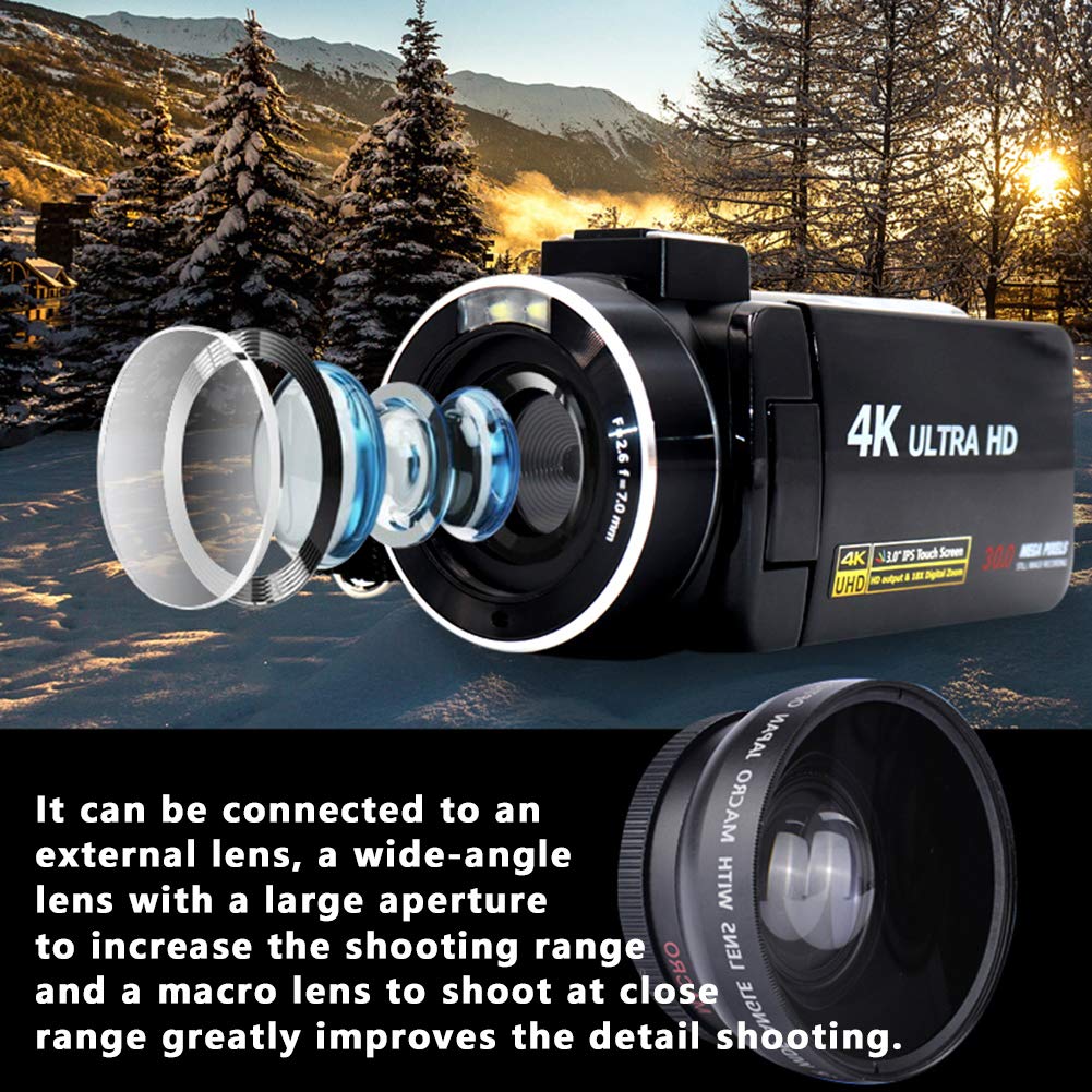 4K Anti-Shake Digital Video Camera with 18X Zoom & 3in IPS Touch Screen - HD DV Camcorder for Outdoor Recording, Vlogging, Travel, and Family Events