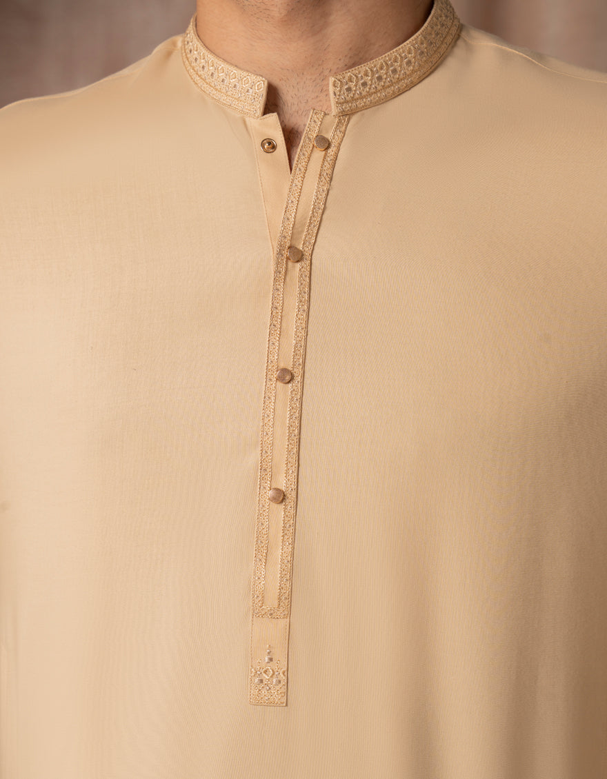 Stylish Blended Peach Kurta Trouser Set by J. Junaid Jamshed - Perfect for Casual Wear, Festivals & Special Occasions