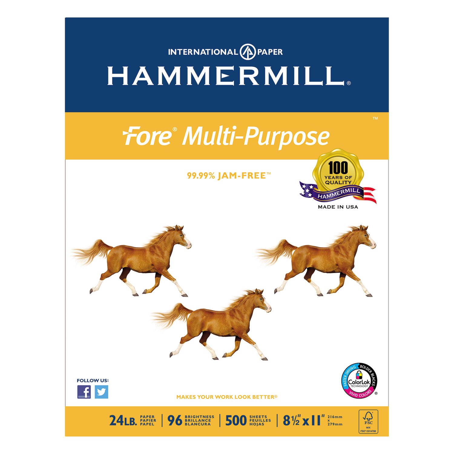 Hammermill 103283 Fore MP Premium Multipurpose Copy Paper - 96 Brightness, 24lb, 8.5