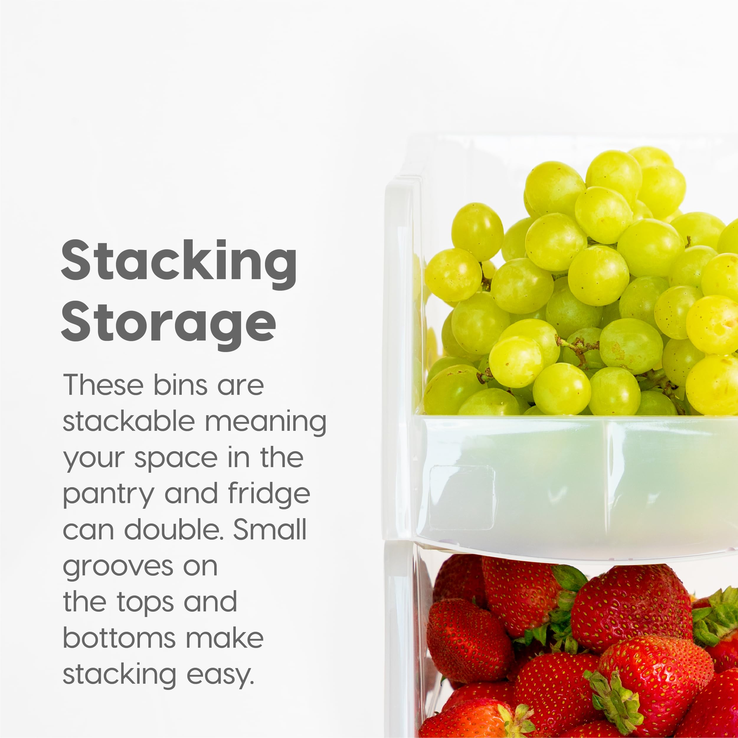 IRIS USA Clear Plastic Stackable Storage Bins - 4 Pack Medium Open Front Organizer Baskets for Kitchen, Pantry, Fridge, Bathroom & Office | Perfect for Snacks, Cans, Coffee Pods & Supplies | Space-Saving Home & Office Organization Solution
