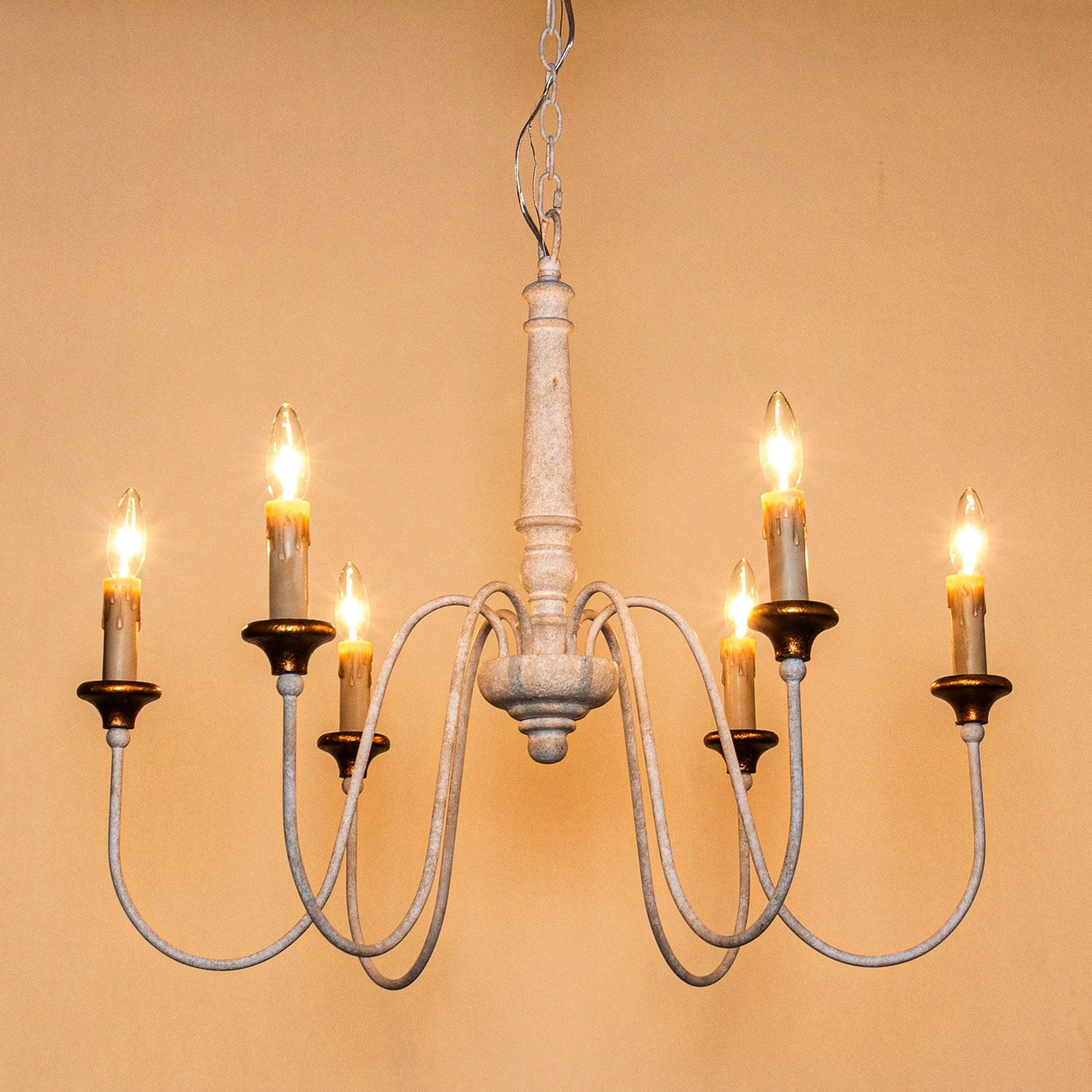 6-Light French Country Candle Style Chandelier in Distressed Finish - Rustic Farmhouse Lighting for Dining Room, Bedroom, or Entryway