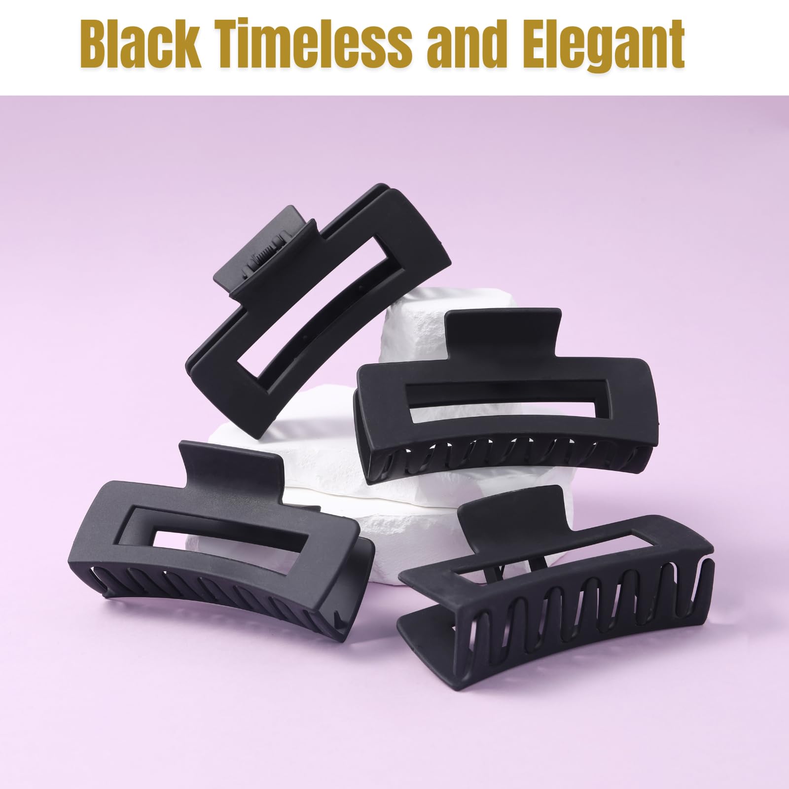 12 Pcs Black Large Square Hair Claw Clips for Women - 4.3 Inch Matte Rectangle Hair Claw Clips with Strong Hold & Non-Slip Grip for Thick & Thin Hair - Perfect for Updos, Ponytails & Everyday Hairstyles