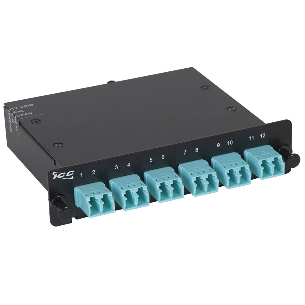 ICC Classic LC-MPO Fiber Optic LGX Compatible Cassette with Aqua Multimode Adapters & 12 10G OM3 Fibers - High Speed Data Center Networking Solution for Server Racks & Cloud Computing