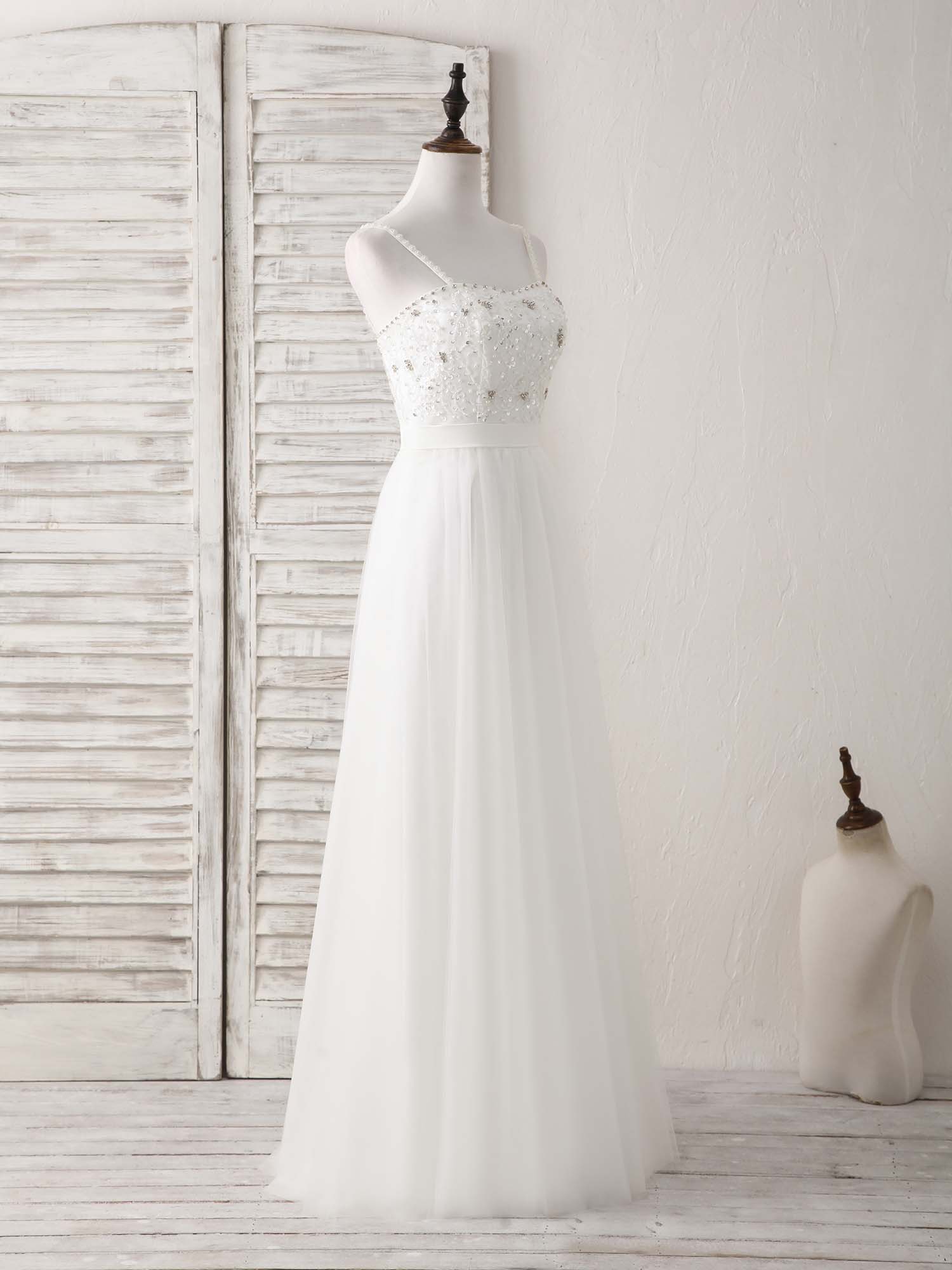 Elegant White Sweetheart Neckline Tulle Beaded Long Prom Dress for Evening Gala & Formal Events - Perfect for Homecoming, Wedding, and Special Occasions