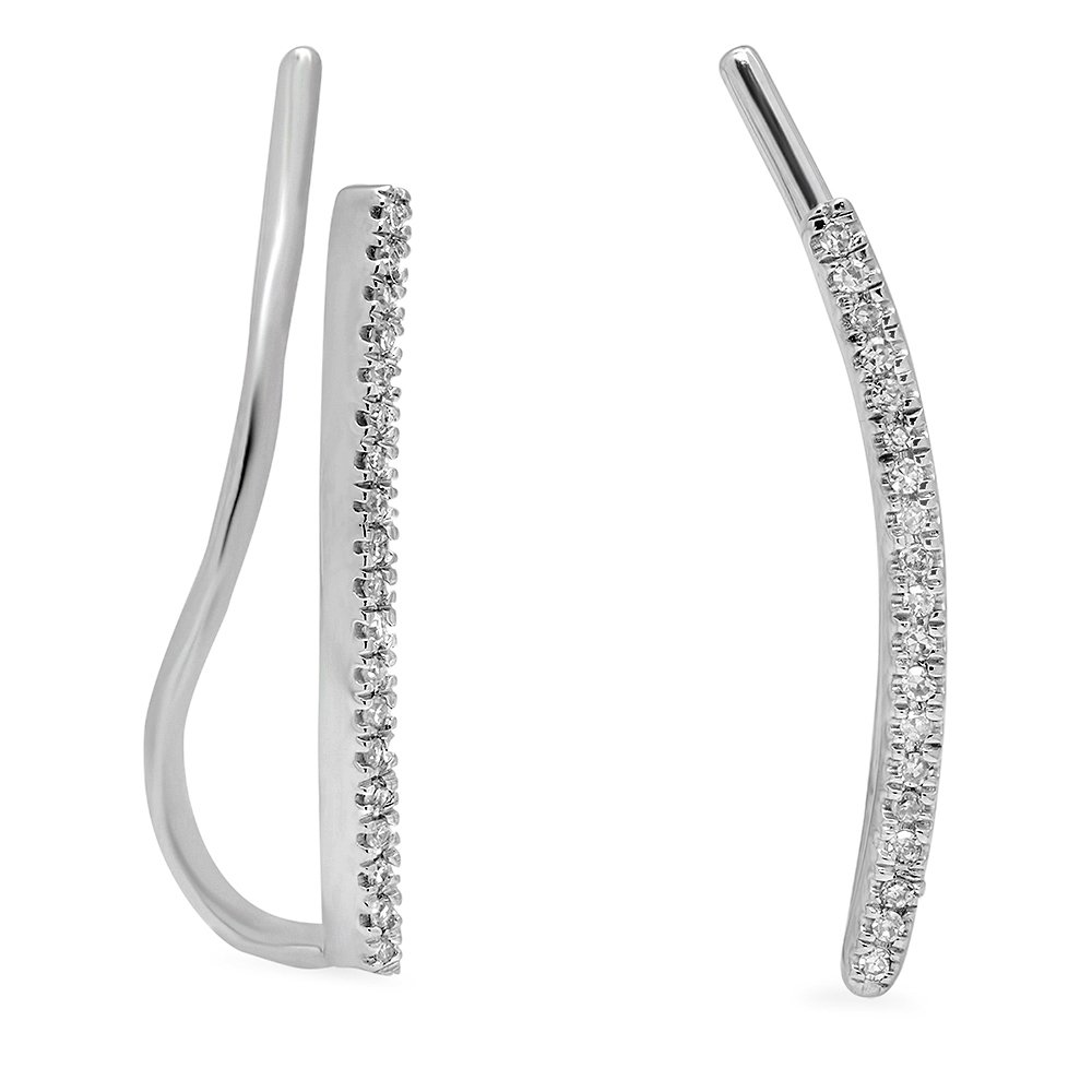 14K Solid White Gold Round Cut Diamond Women's Crawler Climber Earrings - 0.06 Cttw Dazzlingrock Collection | Elegant Jewelry for Parties, Weddings & Special Occasions