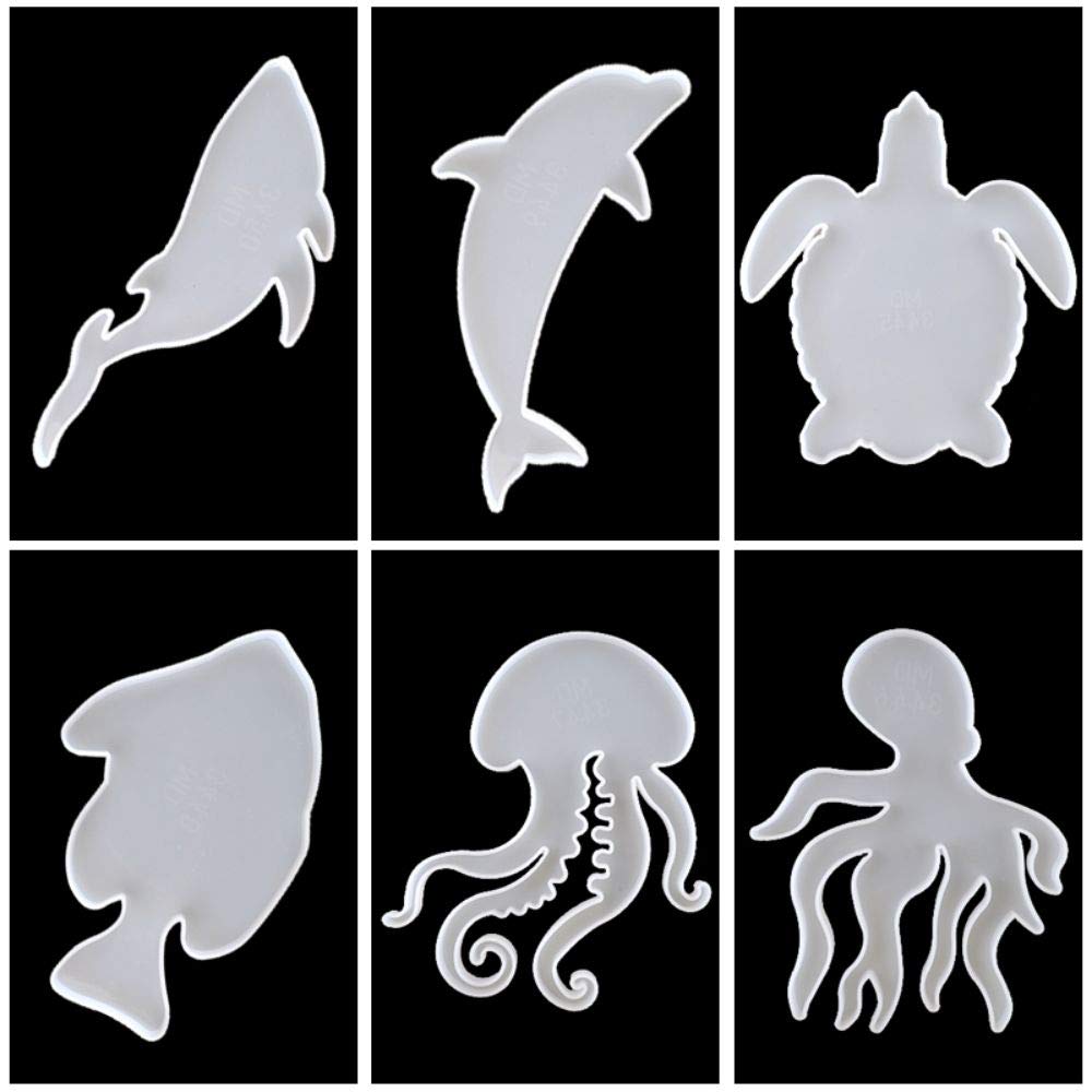 FUYAKEJI 6PCS Ocean Animal Silicone Molds - Dolphins, Octopus, Turtles, Jellyfish, Whales & Fish Resin Coaster Molds for DIY Epoxy Crafts | Perfect for Home Decor, Beach Themed Parties & Unique Gift Making