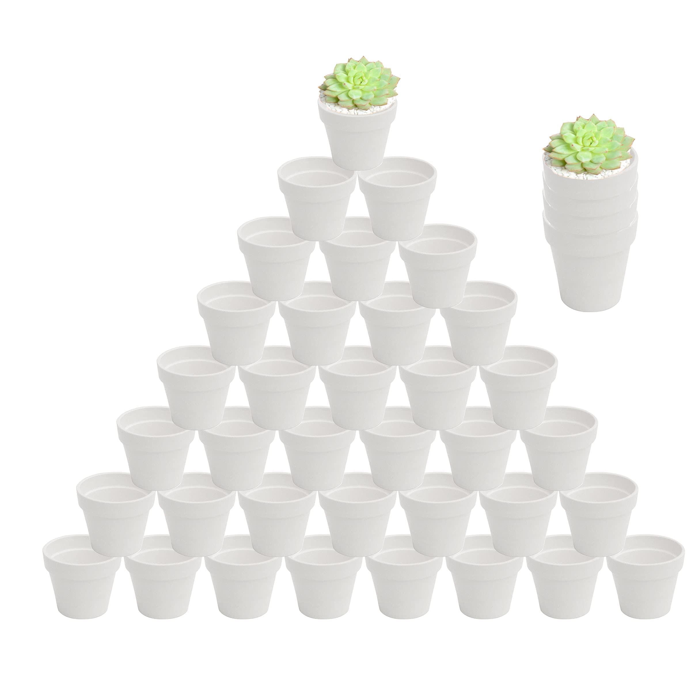 3-Inch Mini Terracotta Flower Pots with Drainage Holes - White Ceramic Planters for Indoor Plants, Succulents, Herbs & Flowers (Plants Not Included) - Perfect for Windowsills, Office Desks & Home Decor (Pack of 40)