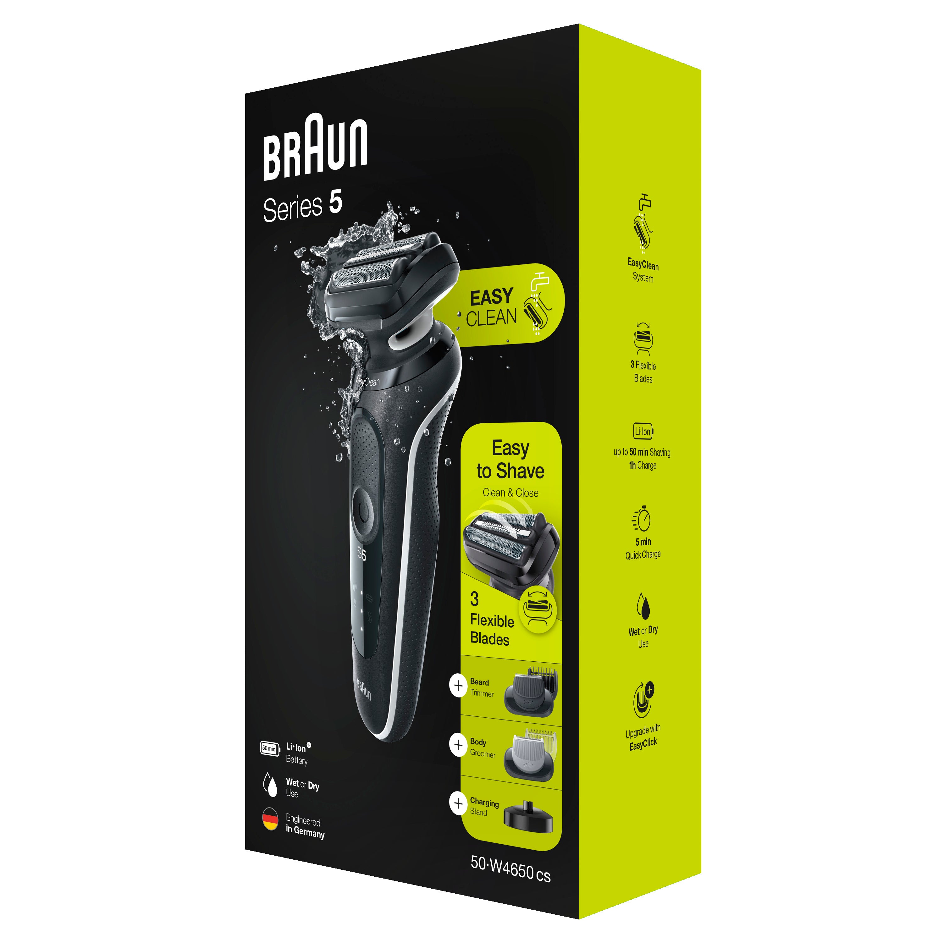 Braun Series 5 Electric Shaver for Men - Wet & Dry Cordless Shaver with Precision Trimmer 50-W4650cs - Perfect for Travel, Home & Gym Use
