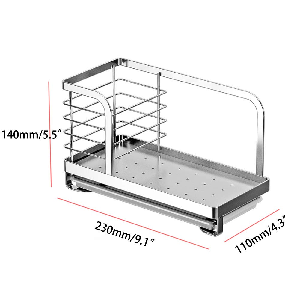 Premium Stainless Steel Dish Soap & Sponge Holder - 304 SUS Kitchen Sink Organizer for Brushes, Scrubbers & Cleaning Tools | Perfect Countertop Storage for Sponges, Dish Soap & Dishwashing Accessories | Ideal for Kitchen, RV, Camper & Small Space Organization