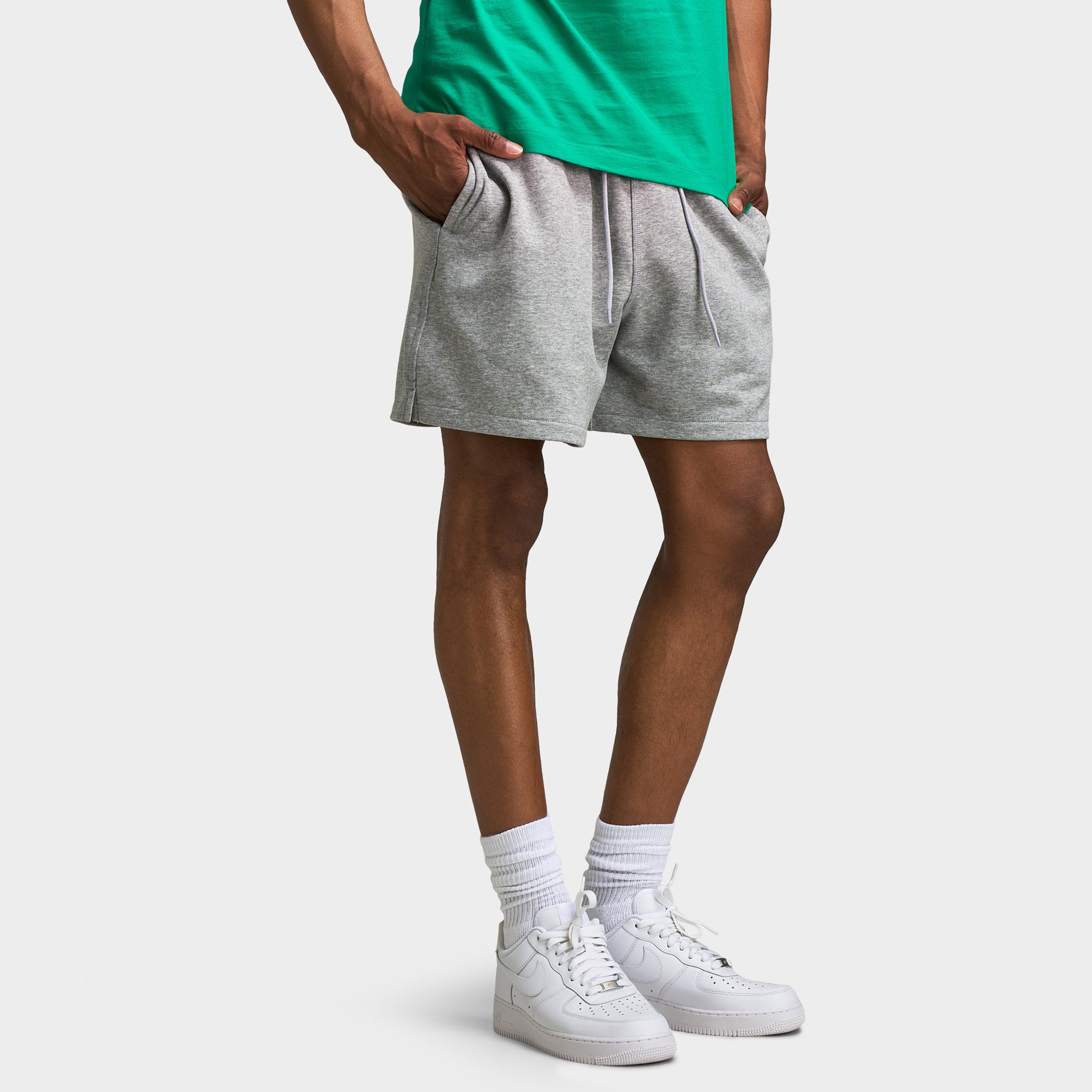 Nike Club French Terry Flow Shorts for Men - Dark Grey Heather / Light Smoke Grey & White - Comfortable Casual & Workout Shorts for Running, Gym, and Lounge