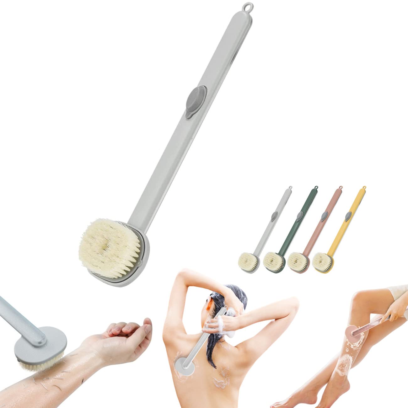Long Handle Liquid Bath Brush with Soap Dispenser - Soft Hair & Body Massage Scrubber, Detachable Shower Brush for Exfoliating Skin Cleaning (1PC, Gray) - Perfect for Relaxing Baths & Spa Days at Home