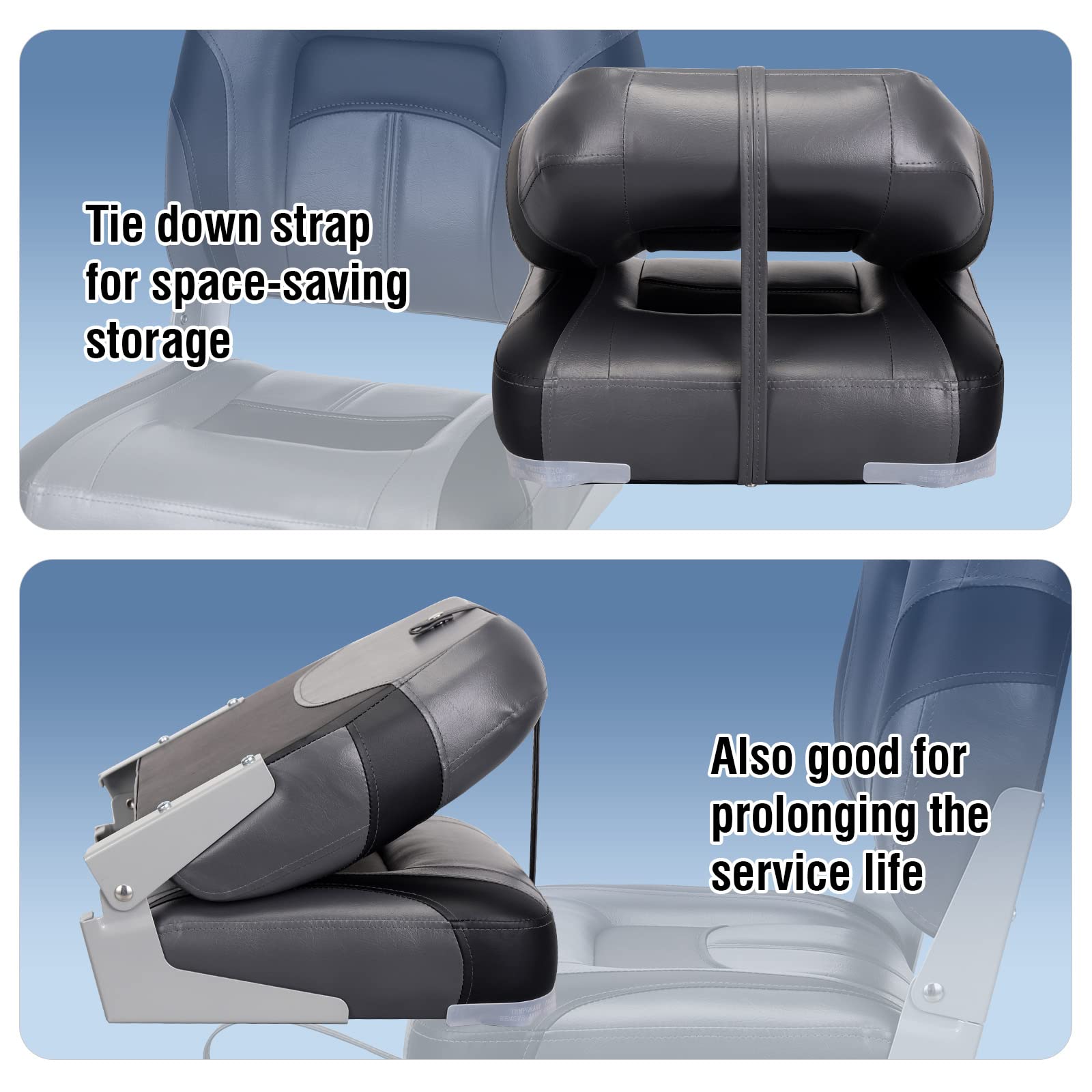 Leader Accessories Elite Low/High Back Folding Fishing Boat Seat Set (2 Seats) - Durable & Comfortable for Boating, Camping, and Outdoor Adventures