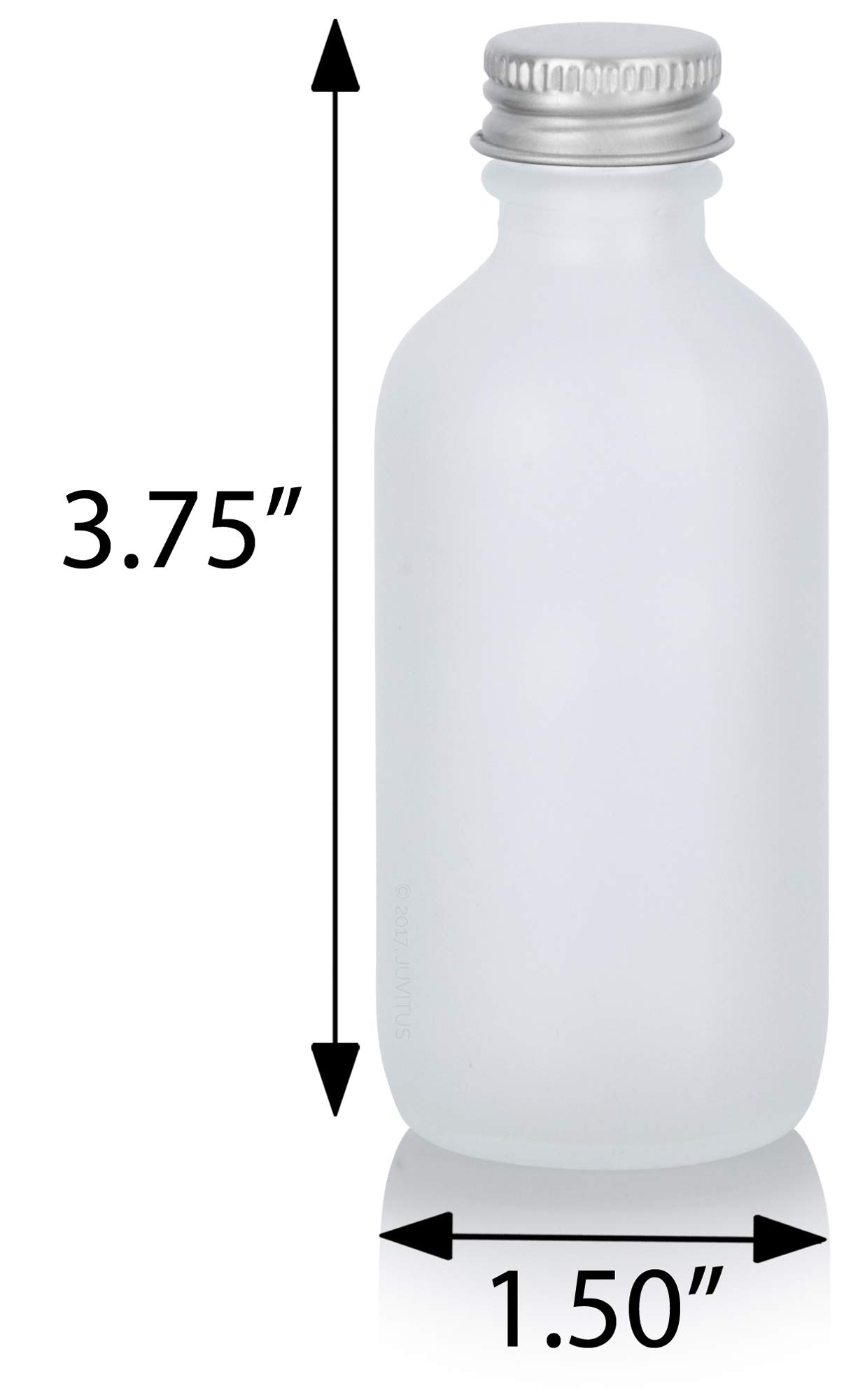 2 oz Frosted Clear Glass Boston Round Bottles with Silver Screw Caps (6 Pack) - Includes Free Funnel - Perfect for Essential Oils, DIY Beauty Products & Craft Storage