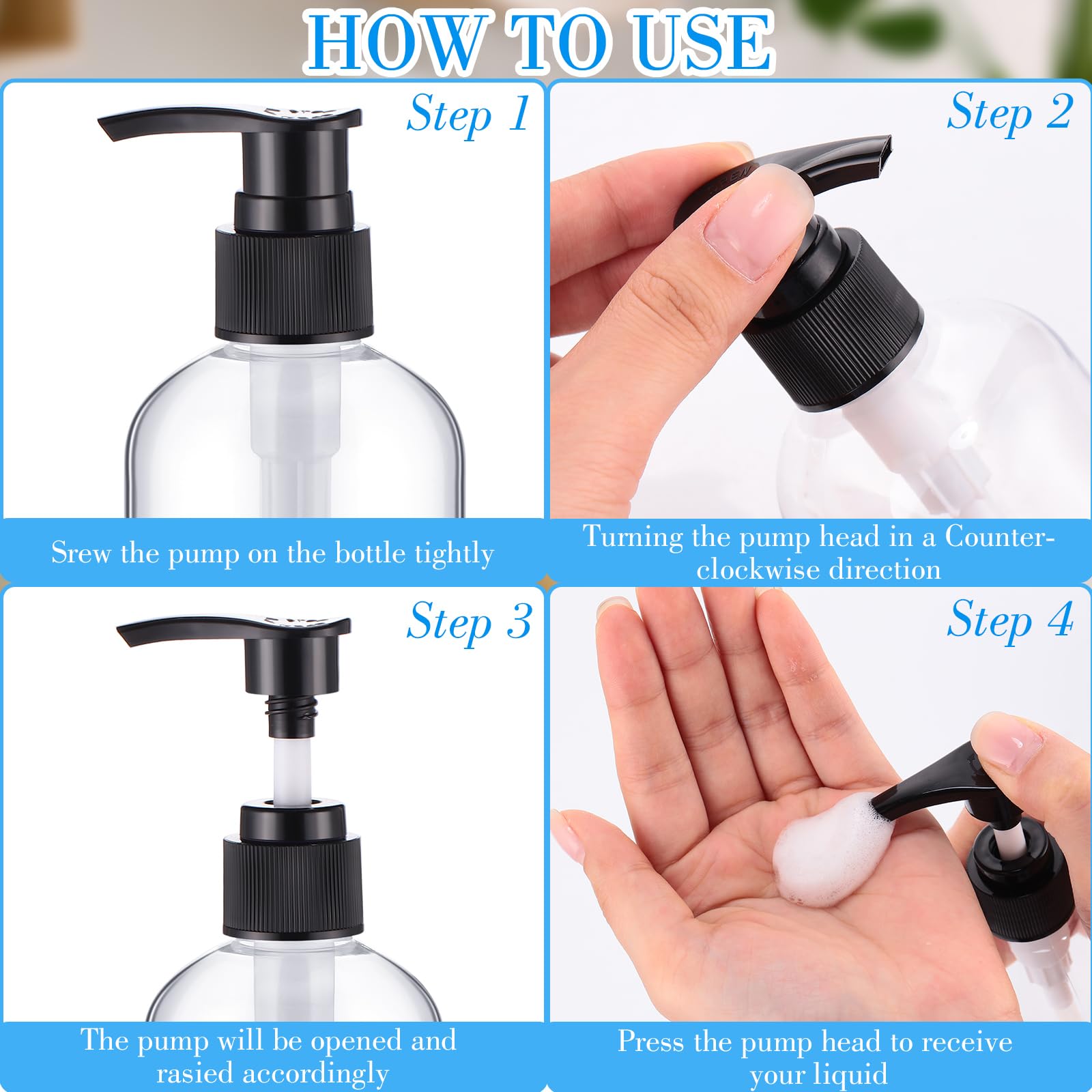150-Pack 8 oz Clear Plastic Pump Bottles - Leakproof Refillable Dispensers for Shampoo, Conditioner, Body Wash & Liquid Soap (Black) | Perfect for Home, Salon, Travel & DIY Beauty Products