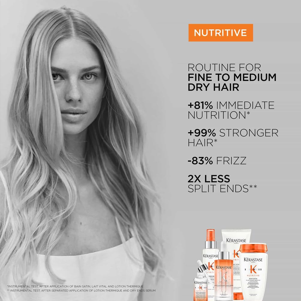 Kerastase Nutritive Shampoo & Conditioner Set for Dry Thin Hair - Niacinamide Infused Hydrating Shampoo & Ultra-Light Conditioner Duo - Daily Hair Care Routine for Damaged & Nutrient-Deficient Hair - Perfect for Home & Salon Use