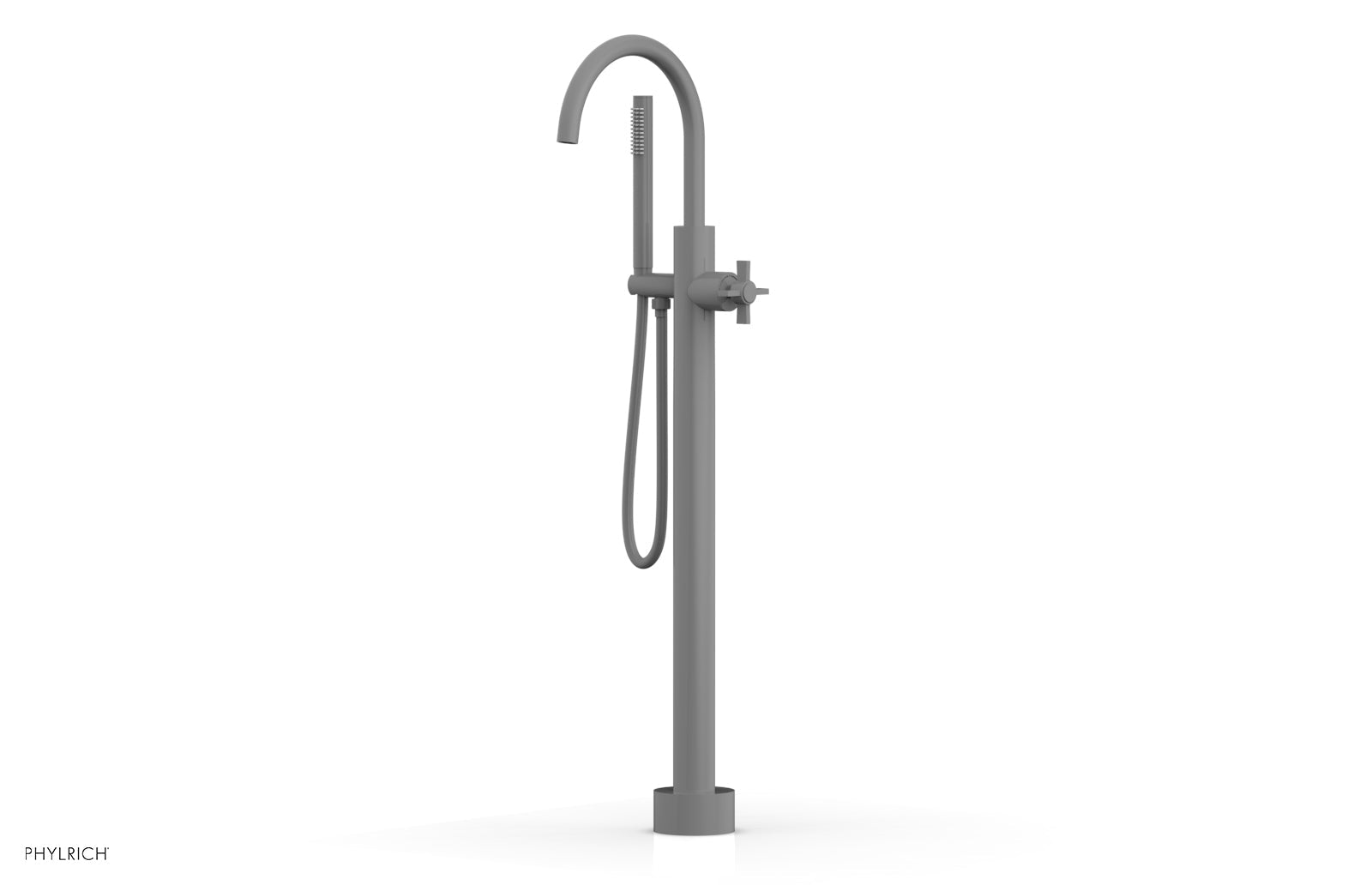Premium Tall Floor Mount Tub Filler with Cross Handle & Hand Shower - D1314401 - Perfect for Modern Bathroom Renovations and Spa-Like Showers