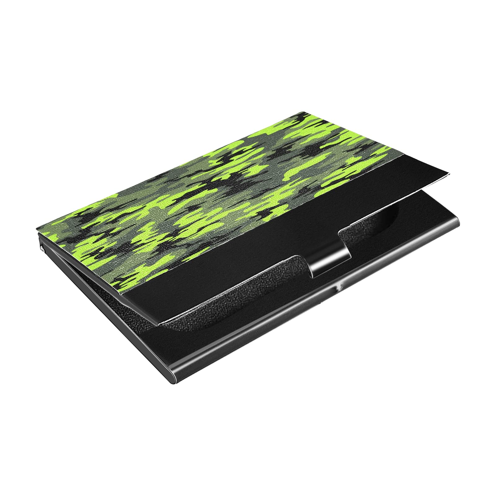 Premium PU Leather & Stainless Steel Camo Business Card Holder - Green/Black/Gray Luxury Card Case Wallet for Men & Women - Perfect for Business Meetings, Networking Events & Professional Use