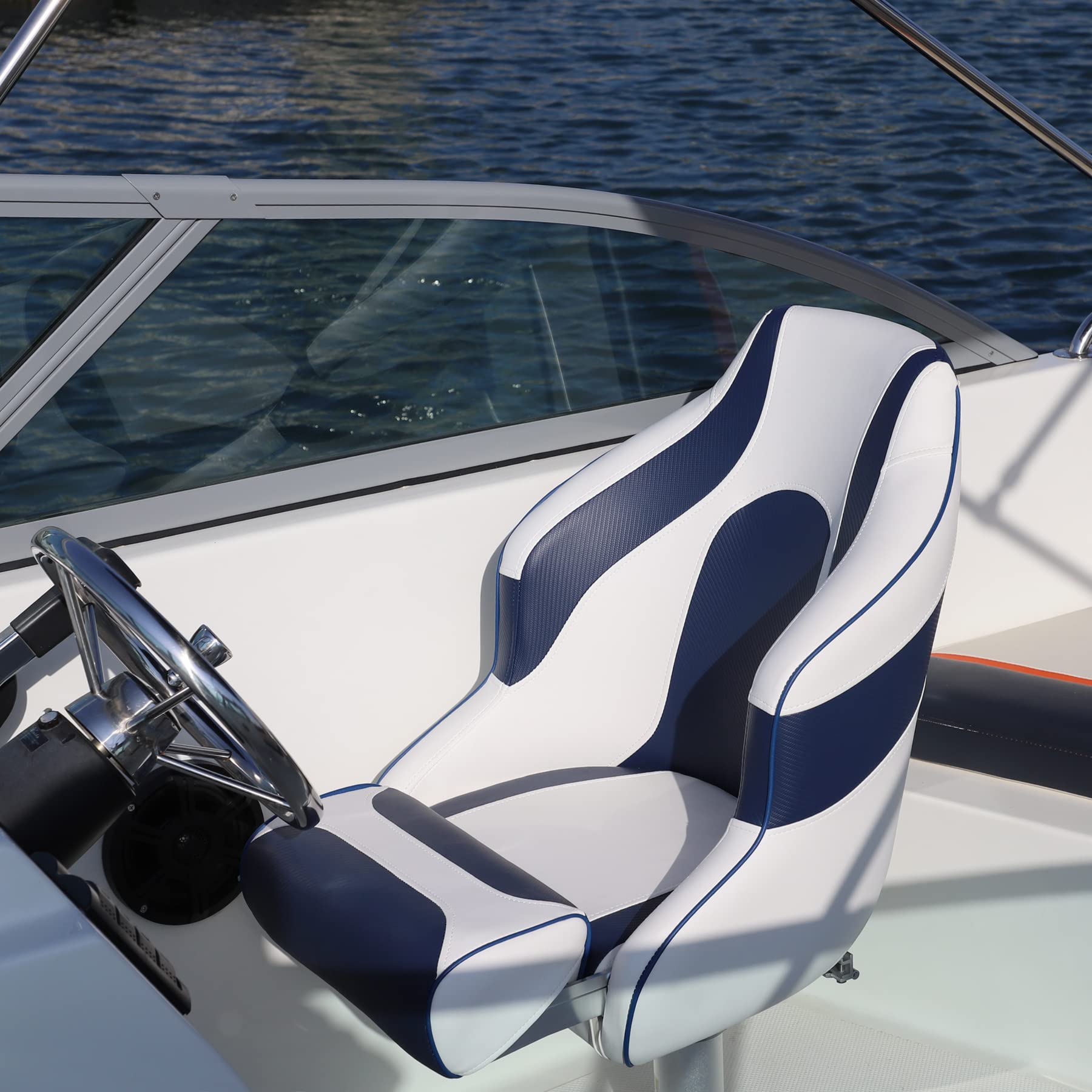 Premium Marine Grade Vinyl Captain's Bucket Seat - Flip-Up Boat Seat with Waterproof Cover for Fishing & Pontoon Boats | Durable & Comfortable for Long Fishing Trips & Water Adventures