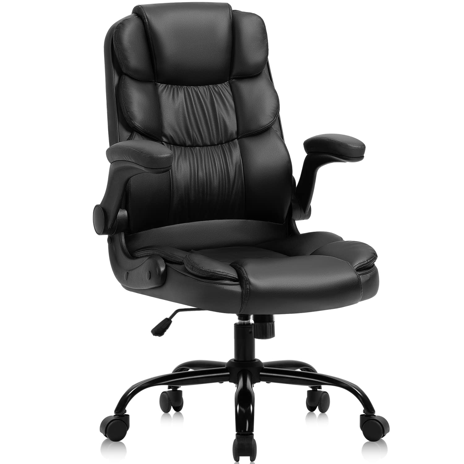 YAMASORO Ergonomic Executive Office Chair with Lumbar Support - High Back PU Leather Desk Chair for Home & Office - Comfortable Computer Chair for Adults (Black) - Perfect for Long Work Hours, Gaming & Remote Work