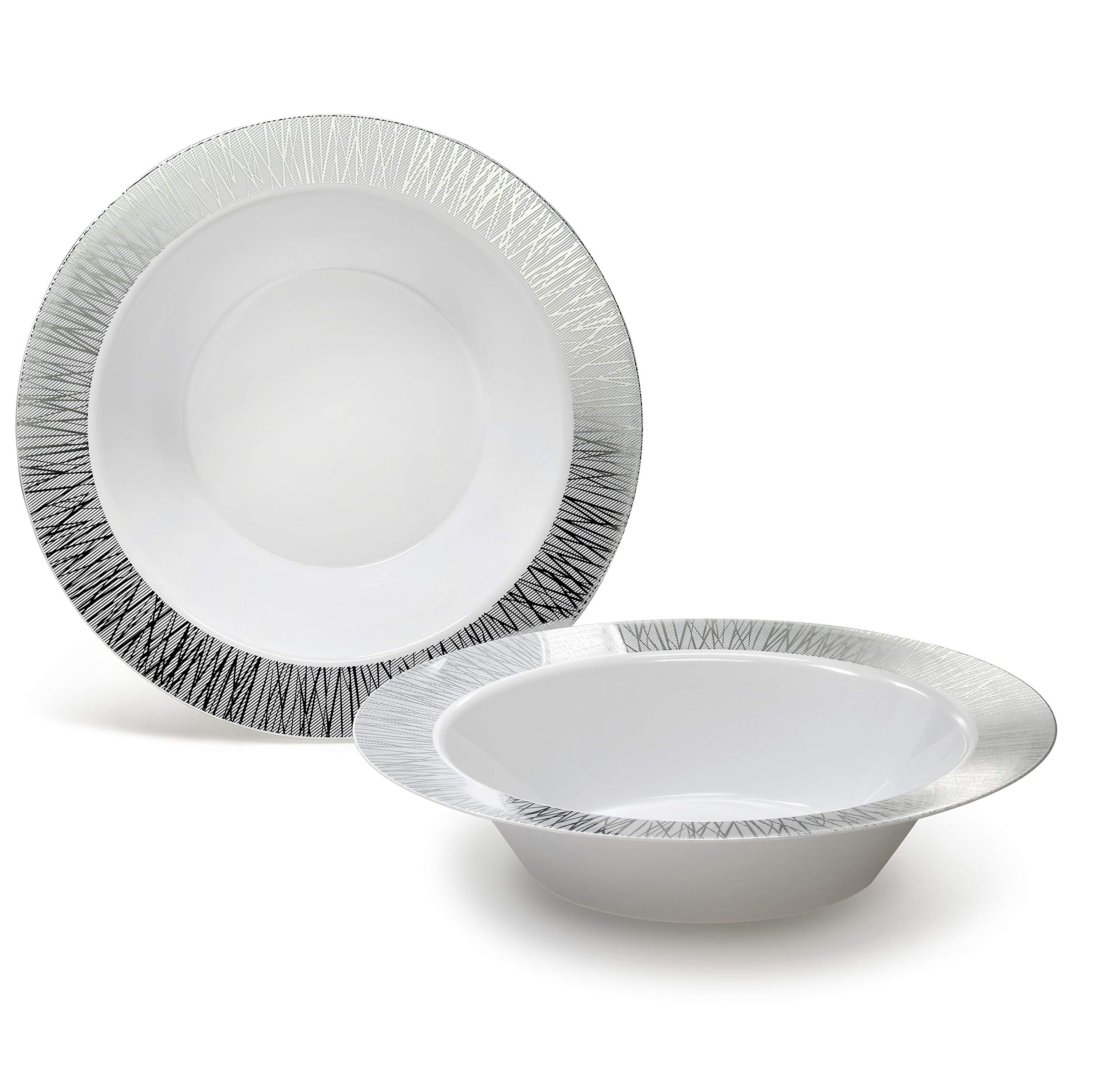 120-Piece Disposable Plastic Plates & Bowls Set - 12 oz Soup Bowls for Weddings, Parties & Events (White & Silver Starlight Design) - Perfect for Catering, BBQs, Picnics & Family Gatherings