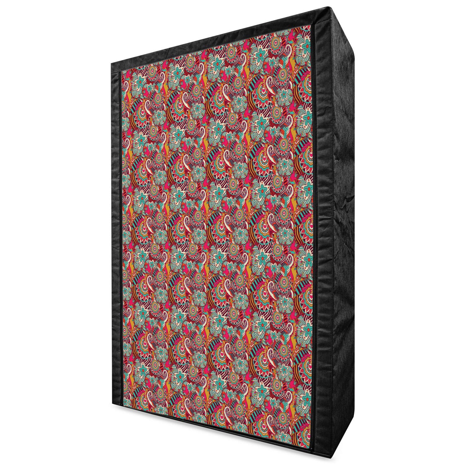 Ambesonne Portable Fabric Wardrobe Closet Organizer - 42.5 Inch Hand-Painted Floral Star Heart Romantic Abstract Design with Shelves | Multicolor Storage Solution for Bedroom, Dorm, Apartment & Travel