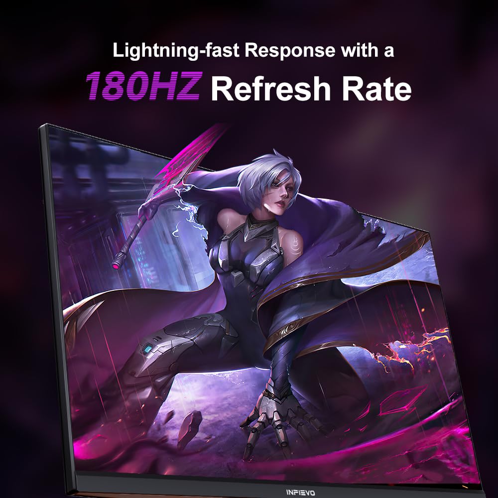 27 Inch Gaming Monitor FHD 1080P 180Hz IPS 1ms Response - FreeSync, Ultra-Thin Design, VESA Mount, Tilt Adjustable, Eye Care Technology - Perfect for PC Gaming, Esports & Home Office Setup (HDMI/DP)