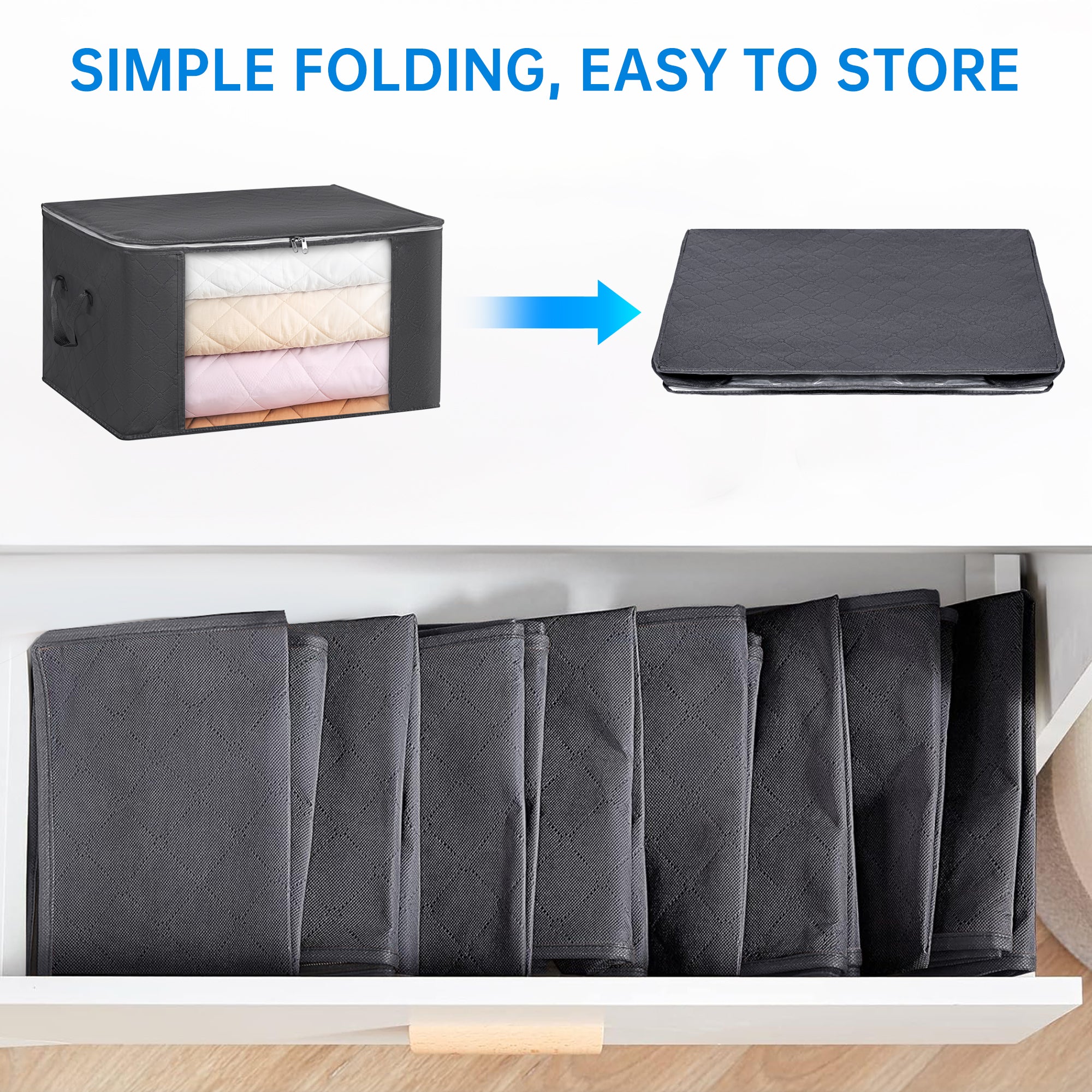 3 Pack Foldable Storage Bags for Clothes - Large Capacity Organizer with Clear Window & Zipper Closure | Perfect for Blankets, Bedding, Clothing & Seasonal Storage | Space Saving Solution for Closet, Travel & Home Organization