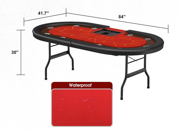 Premium 10 Player Foldable Poker Table with Cup Holders - 84 Inch Portable Texas Holdem Table with Chip Tray & Padded Rails - Casino Style Folding Card Game Table in Stylish Red - Perfect for Home Game Nights, Poker Parties & Casino Themed Events