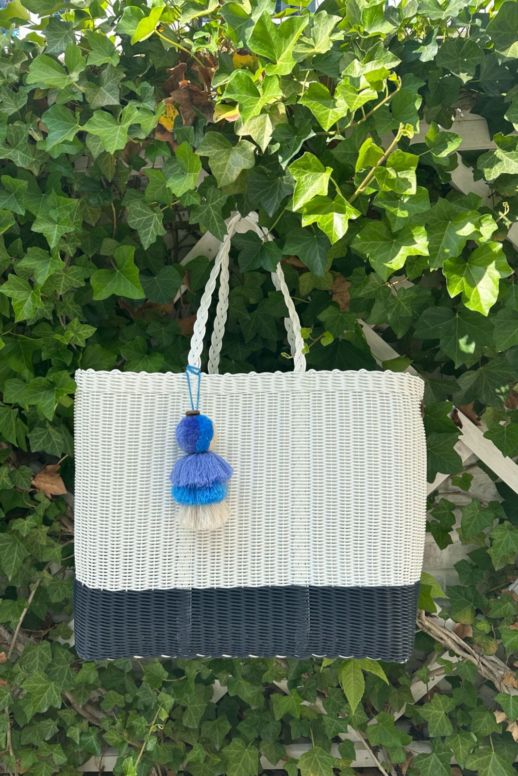 Boardwalk Navy Citron Tote Bag - Stylish Canvas Beach Tote for Women, Perfect for Shopping, Travel & Summer Outings