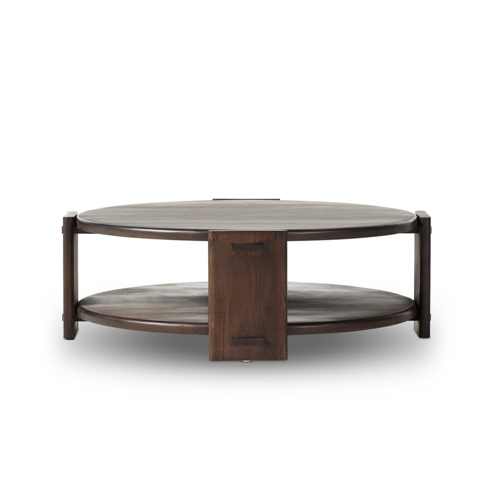 Two-Tier Coffee Table - Matte Brown Neem Wood - Modern Living Room & Lounge Furniture for Small Spaces