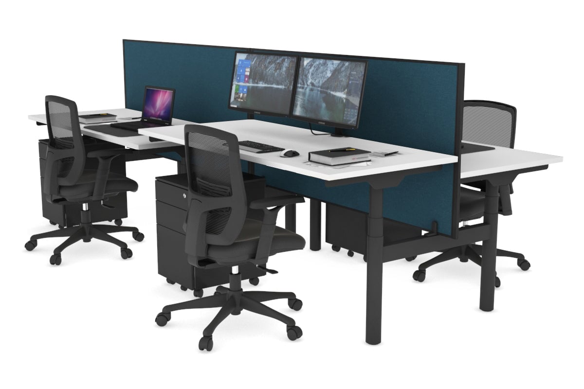 Flexi Premium Height Adjustable 4-Person H Bench Workstation - Black Frame [1800L x 700W] - Ergonomic Office Desk for Collaborative Workspaces & Home Offices