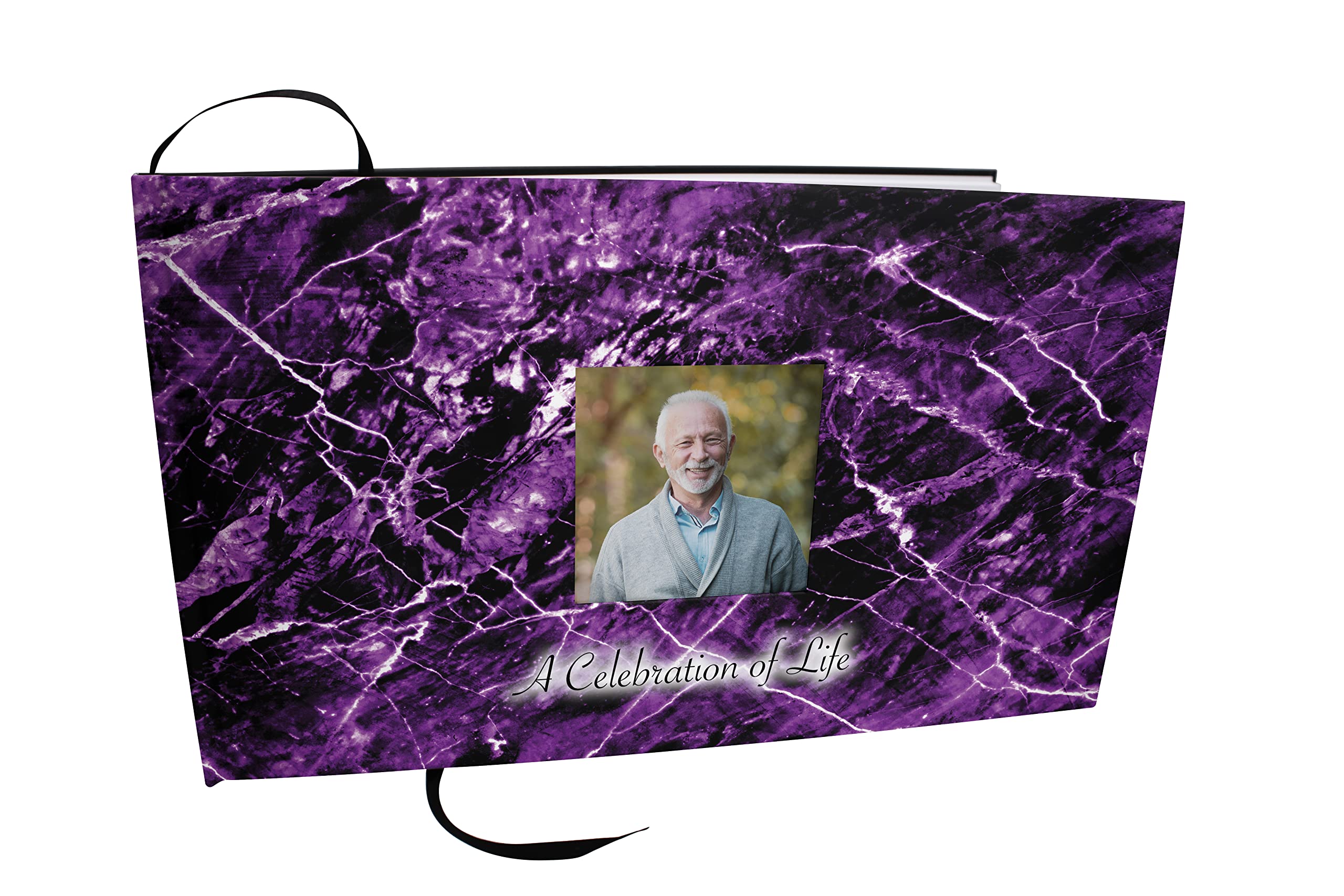 Premium Purple Marble Memorial Guest Book - Elegant Funeral Guest Sign In Book for Celebration of Life, Memorial Services & Sympathy Events | Perfect for Funeral Homes, Church Services & Family Tributes