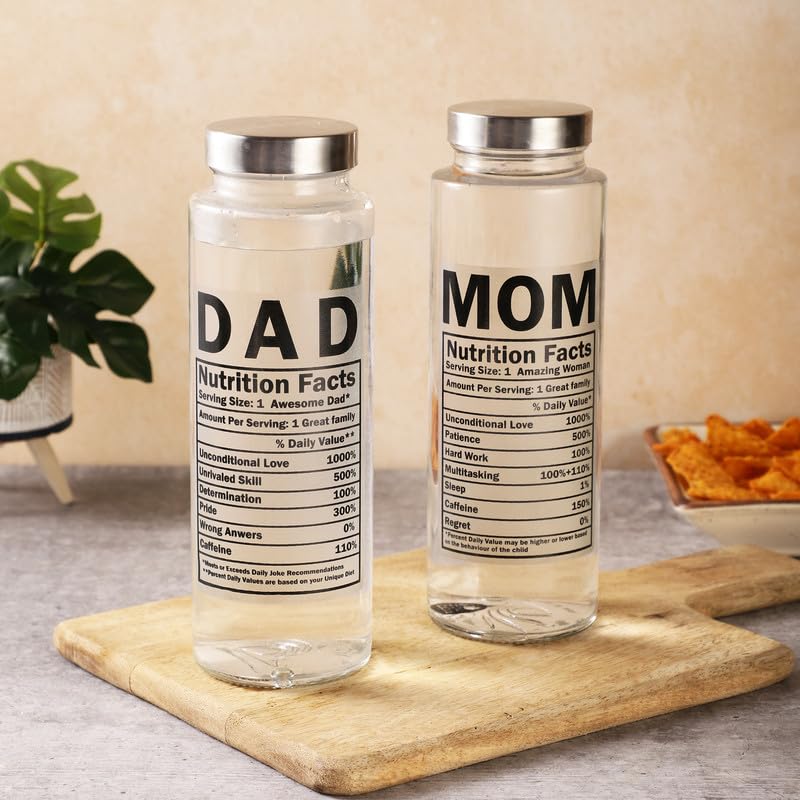 EK DO DHAI Leak Proof Glass Water Bottle Set of 2 - 500ml Round Transparent Food Grade Bottle for Mom & Dad | Ideal for Fridge Storage, Milk, Smoothies, Juice | Perfect Travel Companion for Workouts, Hiking & Daily Commute