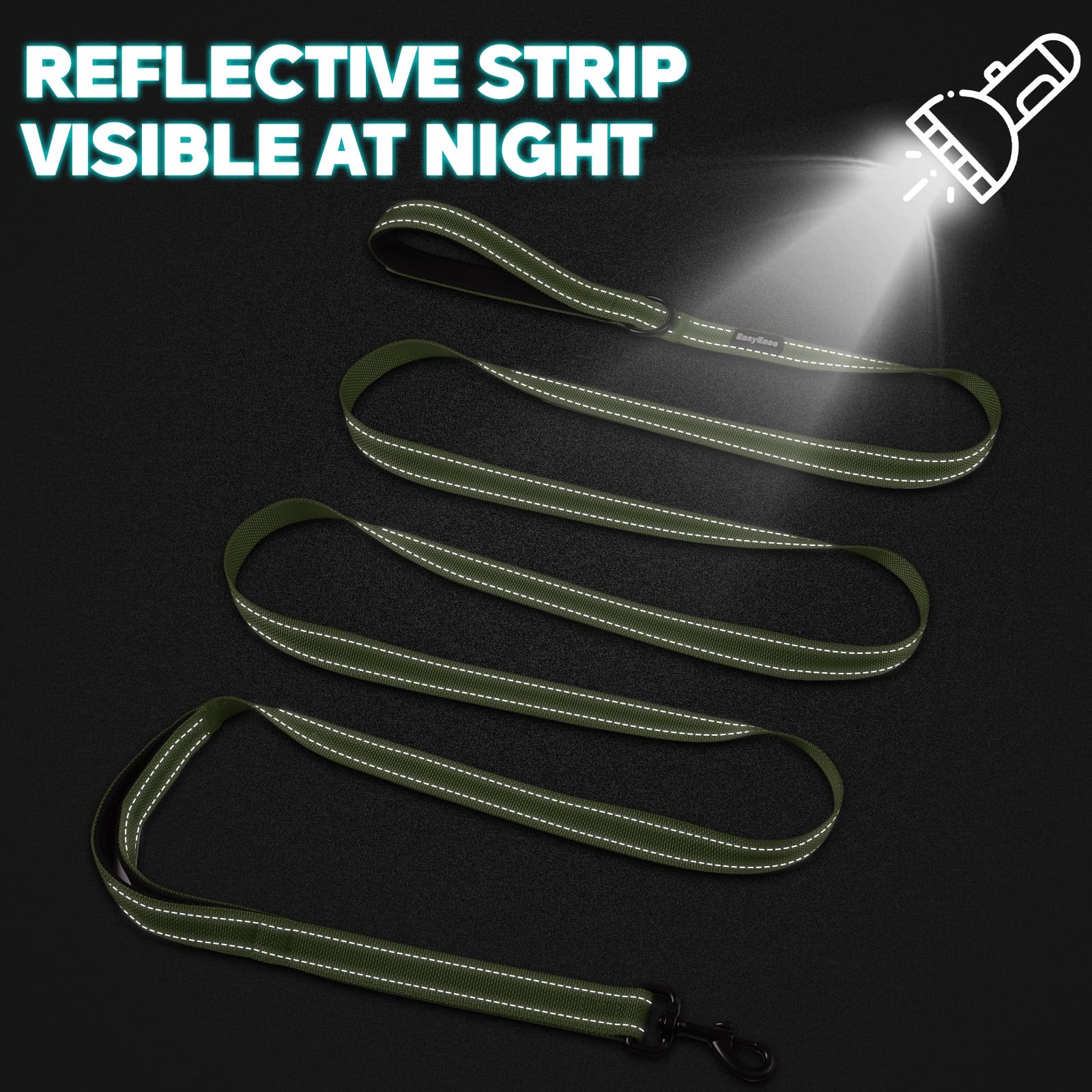 30FT Heavy Duty Reflective Dog Leash with 2 Soft Padded Handles - Durable Training & Walking Lead for Small, Medium & Large Dogs - Perfect for Outdoor Adventures, Jogging, Hiking and Nighttime Safety