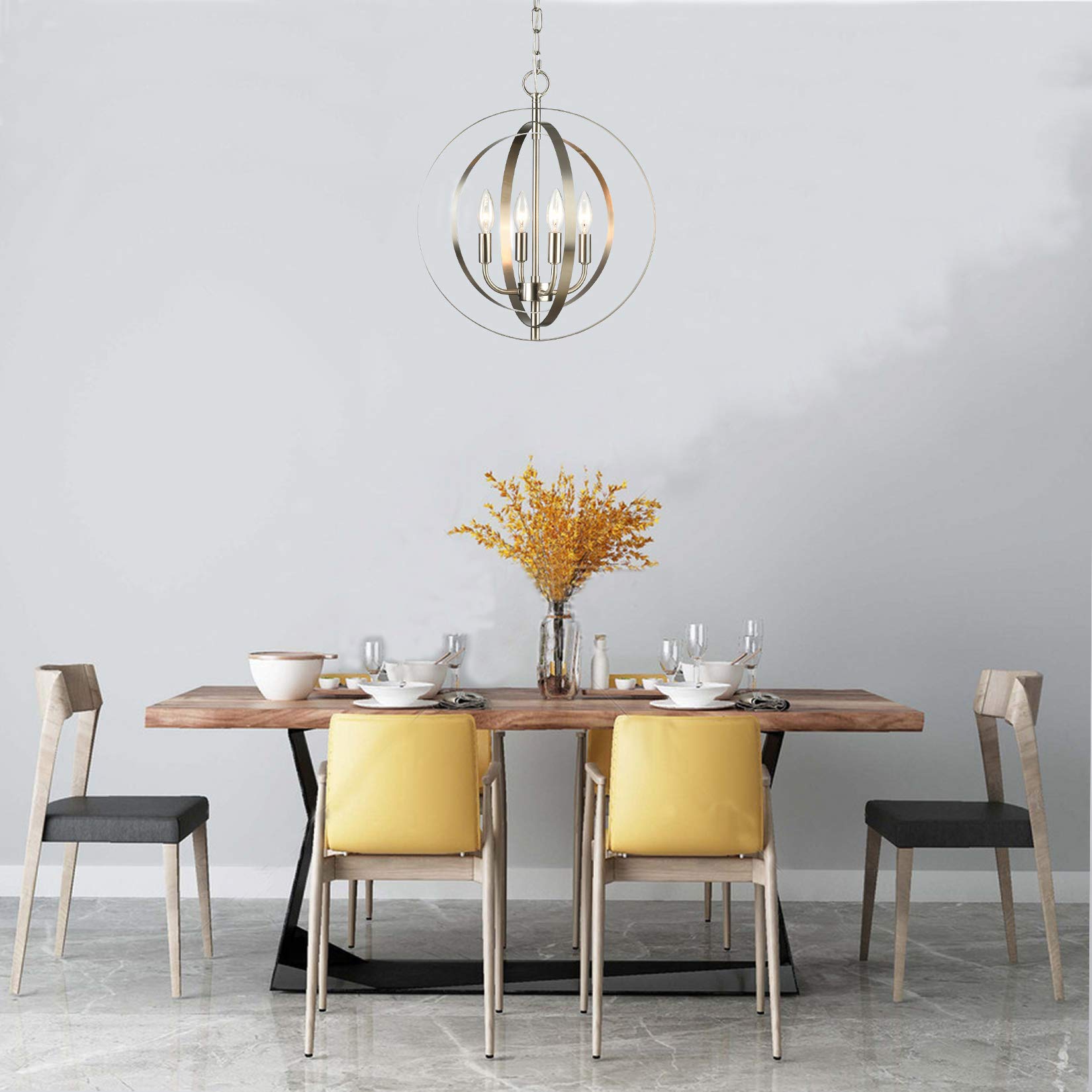 MICSIU Brushed Nickel Spherical Pendant Light Fixture - Modern 4-Light Dimmable Chandelier with Glass Shades - Hanging Ceiling Lighting for Living Room, Dining Room, Kitchen, Foyer, Hallway, Entryway - Perfect for Home Decor, Interior Design and Ambient Lighting
