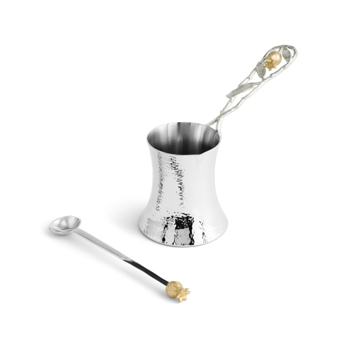 Elegant Pomegranate Silver & Gold Coffee Pot with Spoon - Perfect for Home Brewing, Gifts, and Tea Parties