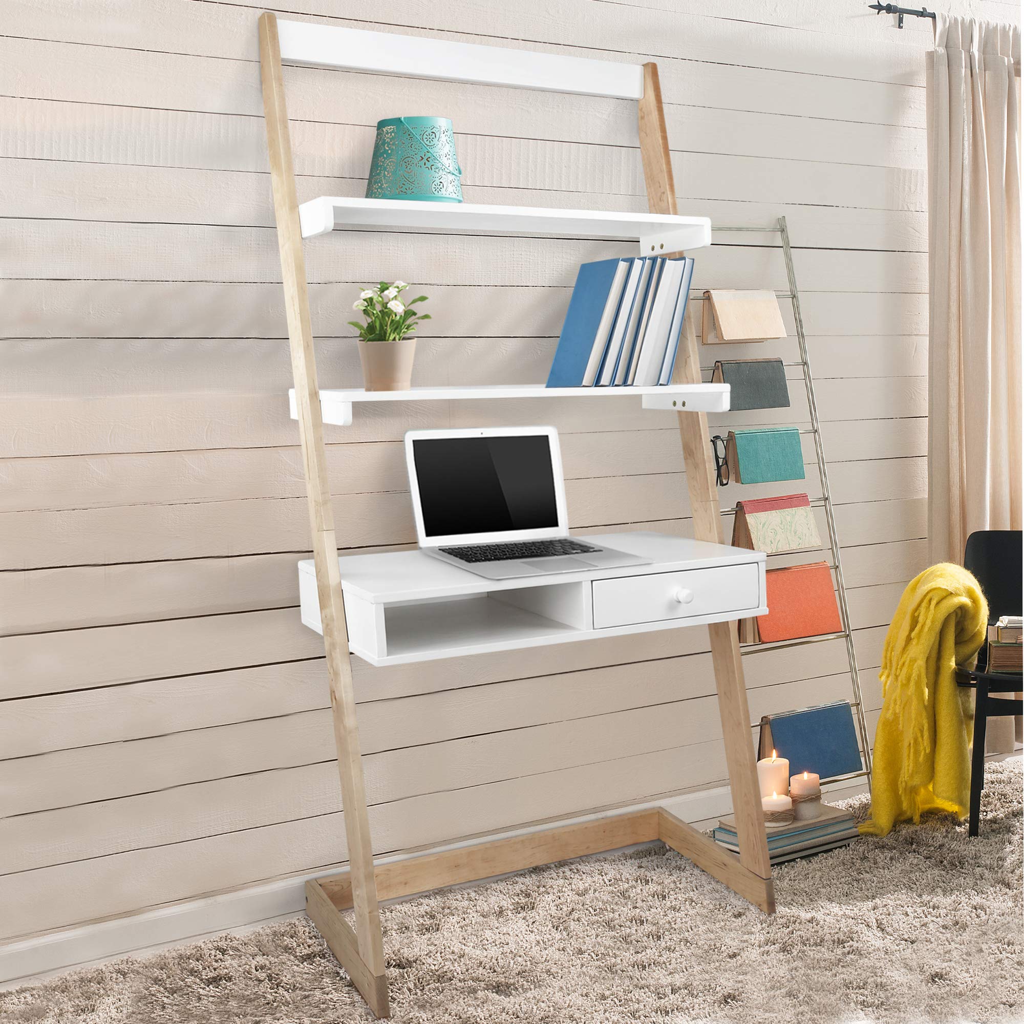 American Trails Freestanding Drawer Ladder Desk - Solid American Maple Frame, Natural Maple & White Finish - Perfect for Home Office, Study Room & Small Space Workstation