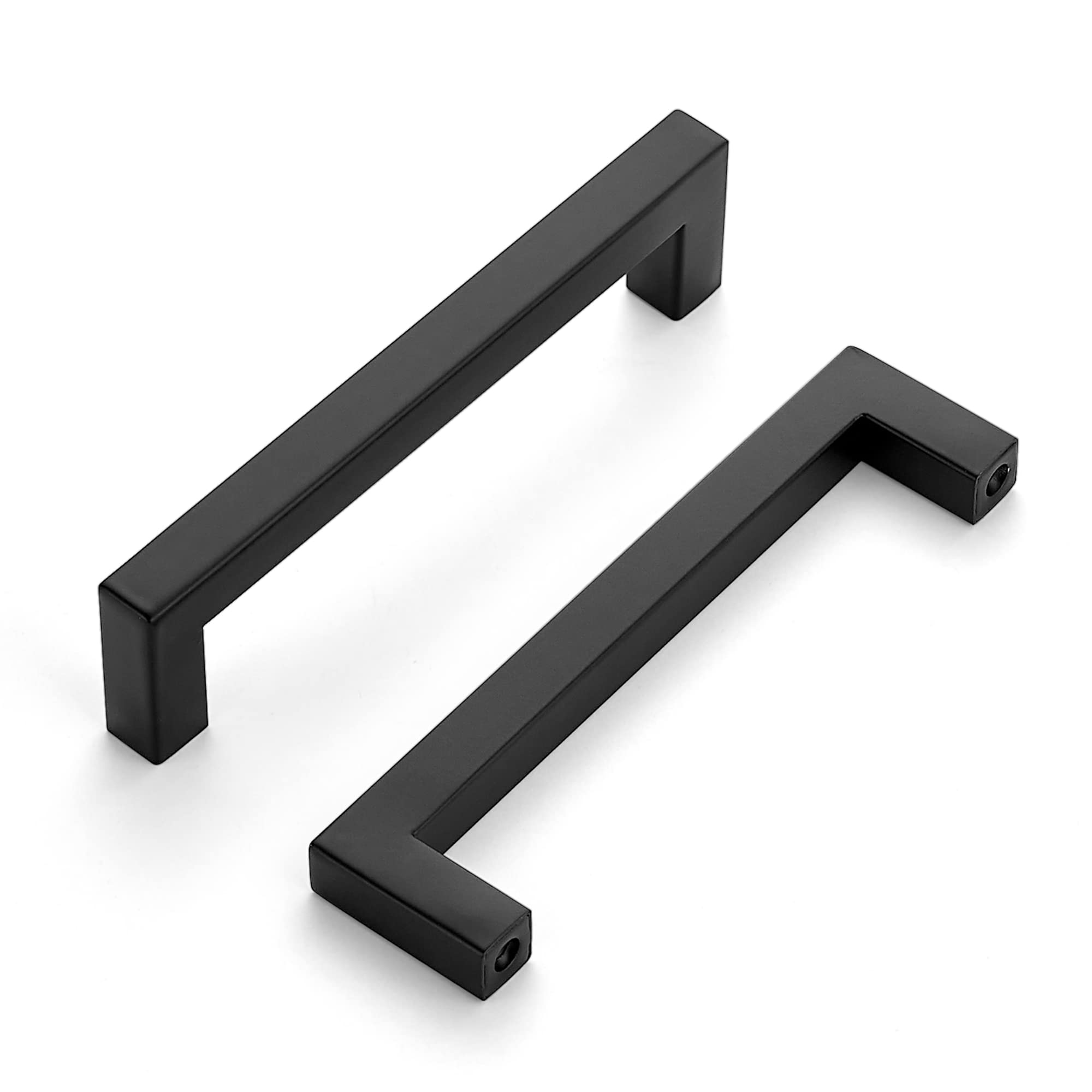 5 Pack Matte Black Square Cabinet Handles - Stainless Steel Kitchen Drawer Pulls 5 Inch Hole Center - Perfect for Modern Cabinets, Cupboards & Furniture Hardware Upgrade