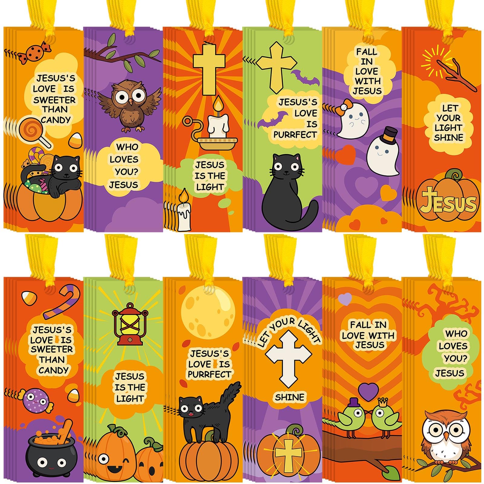 60 Pcs Religious Halloween Bookmarks - Jesus Faith Themed Christian Bookmark Set with Ribbon for Bible Study, Sunday School, Halloween Events & Party Favors - Perfect Gift for Church Groups & Christian Students