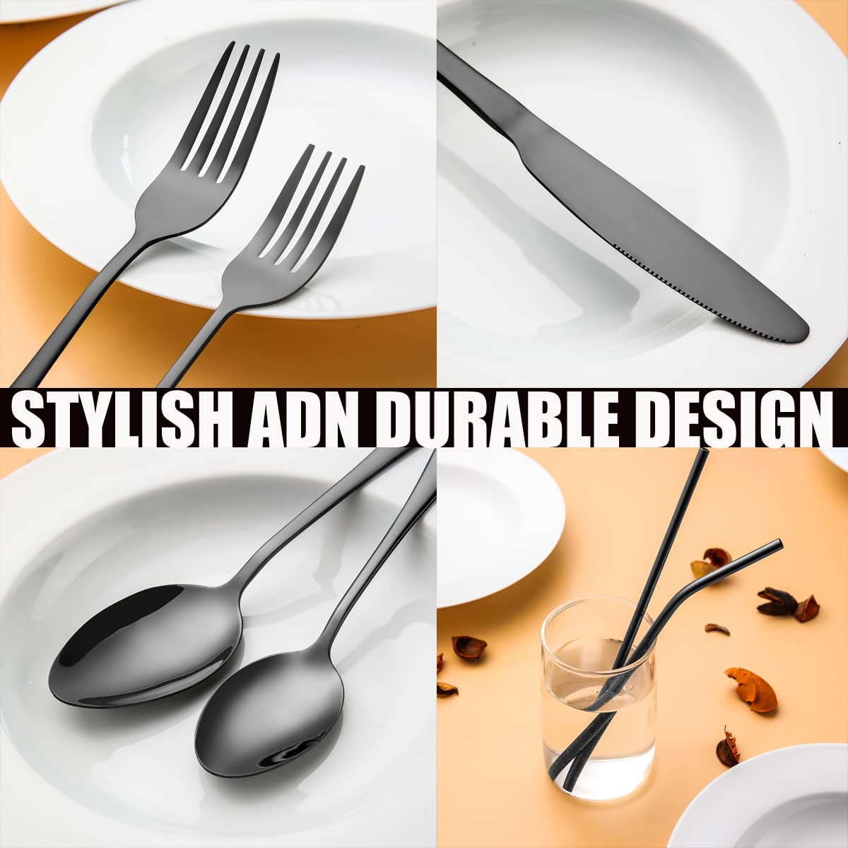 56-Piece Black Silverware Set for 8 - Stainless Steel Flatware Utensils - Dishwasher Safe Cutlery - Perfect for Dinner Parties, Restaurants & Everyday Dining